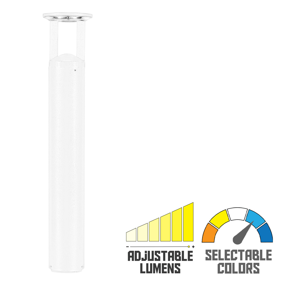 42" Round LED Bollard Light, 16/20/24W, 30K/40K/50K, White, 120-347V, 360° Distribution
