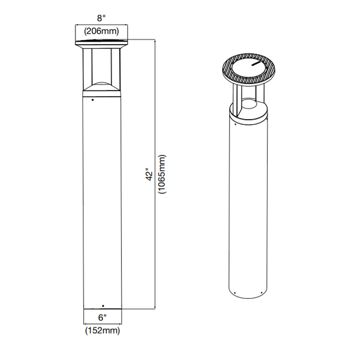 42" Round LED Bollard Light, 16/20/24W, 30K/40K/50K, White, 120-347V, 360° Distribution