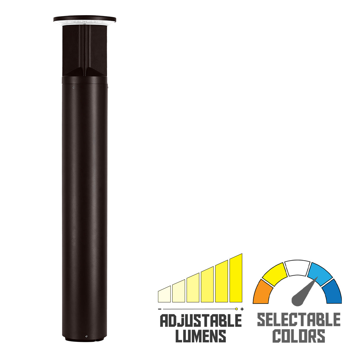 42" Round LED Bollard Light, 16/20/24W, 30K/40K/50K, Bronze, 120-347V, 90-360° Distribution