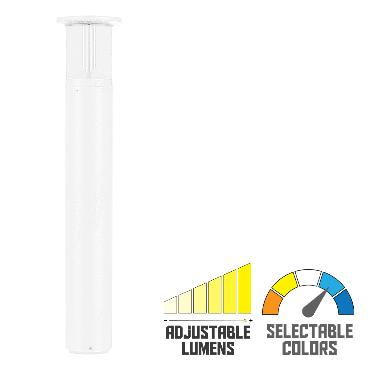 42" Round LED Bollard Light, 16/20/24W, 30K/40K/50K, White, 120-347V, 90-360° Distribution