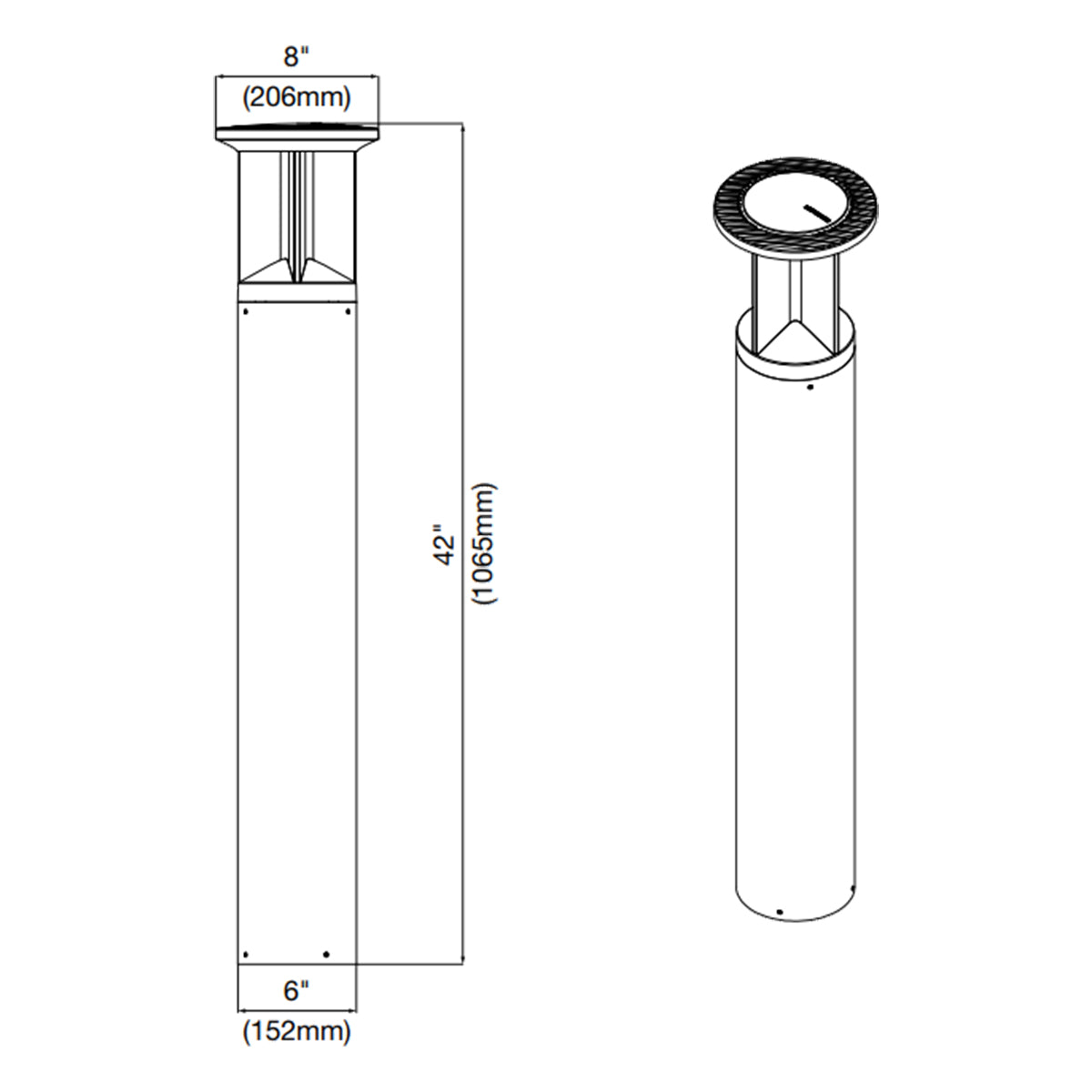 42" Round LED Bollard Light, 16/20/24W, 30K/40K/50K, White, 120-347V, 90-360° Distribution