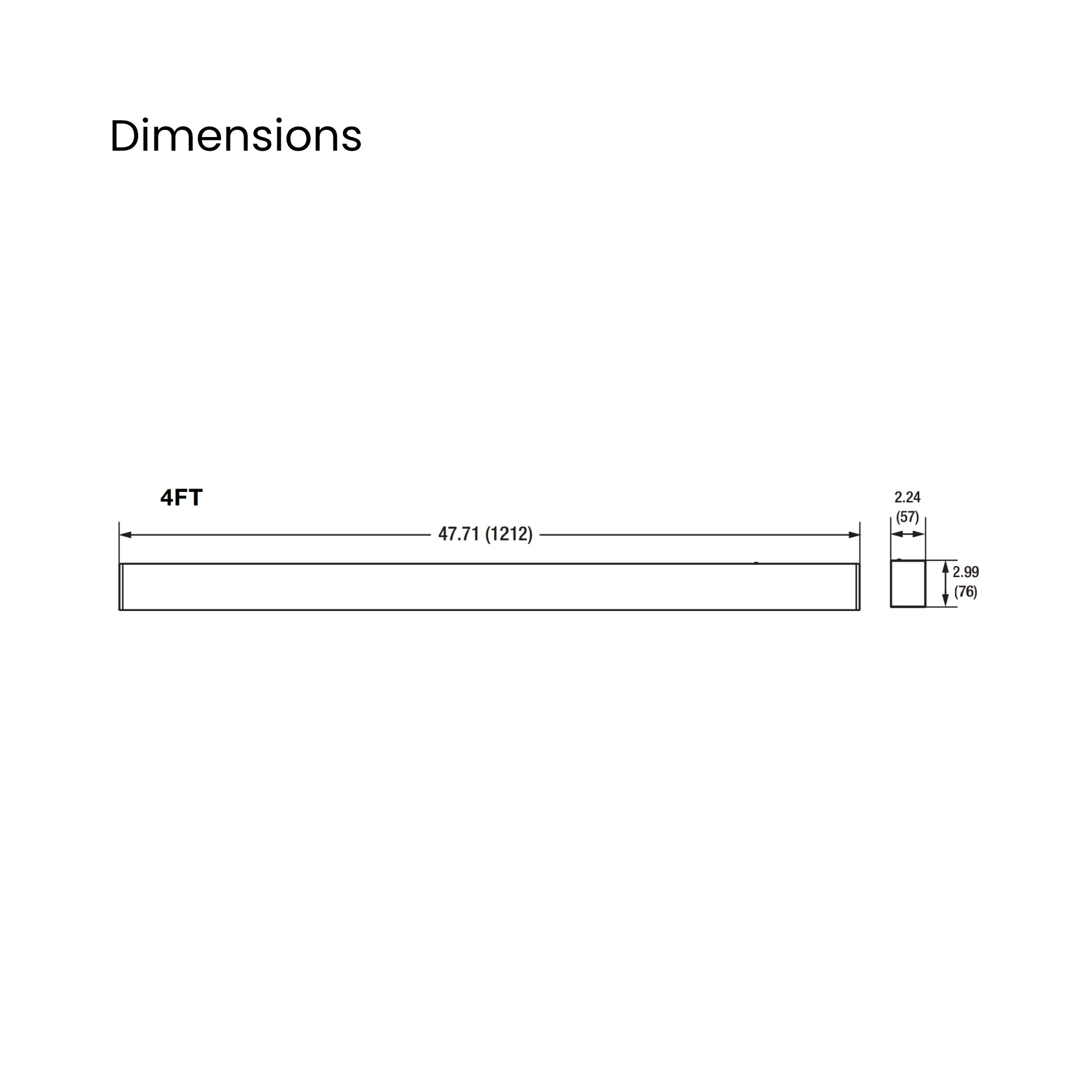 4ft LED Linear Light, 48W, 4800lm, 30K/35K/40K, 120-277V, Wall Mount