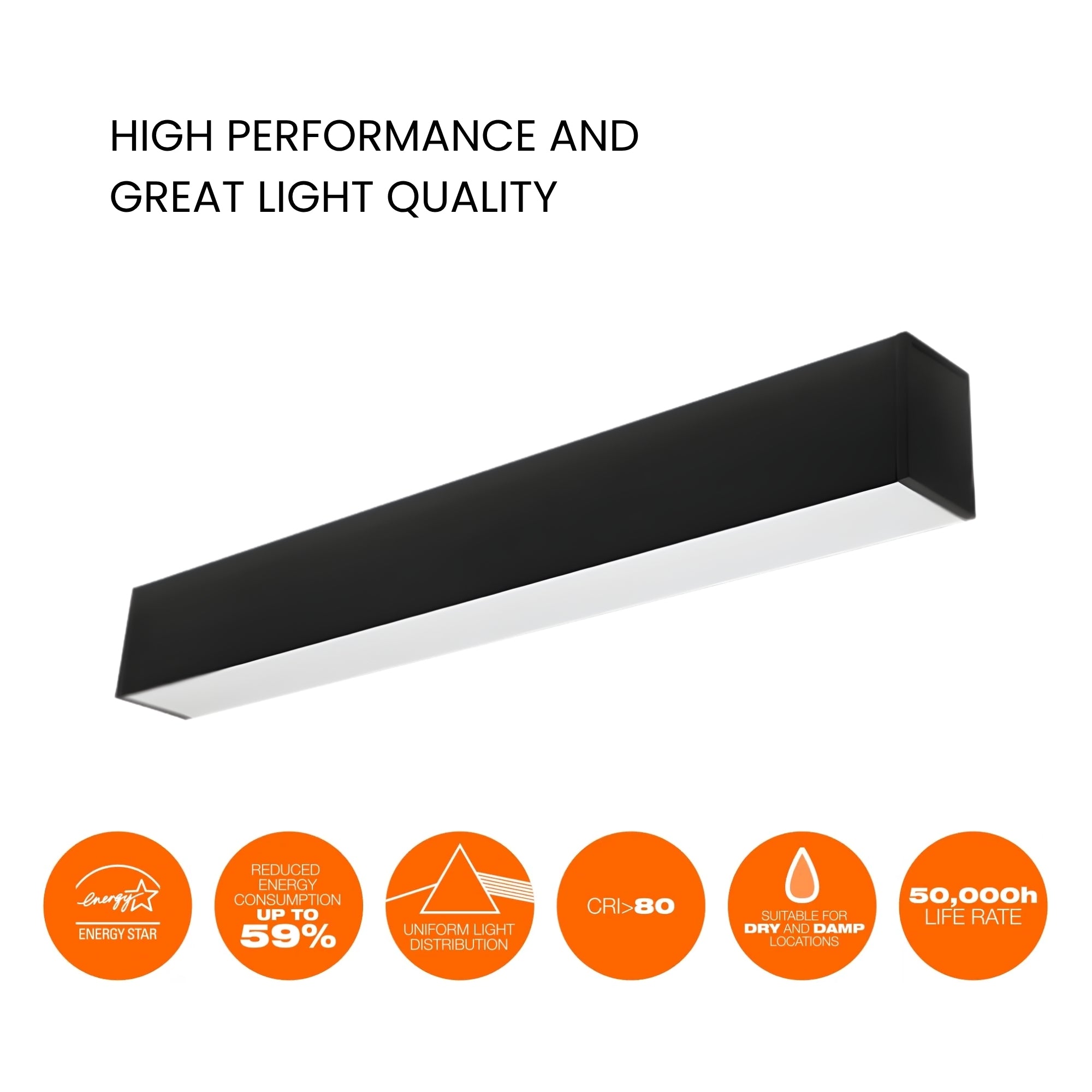 4ft LED Linear Light, 34W, 3400lm, 30K/35K/40K, 120-277V, Surface Mount