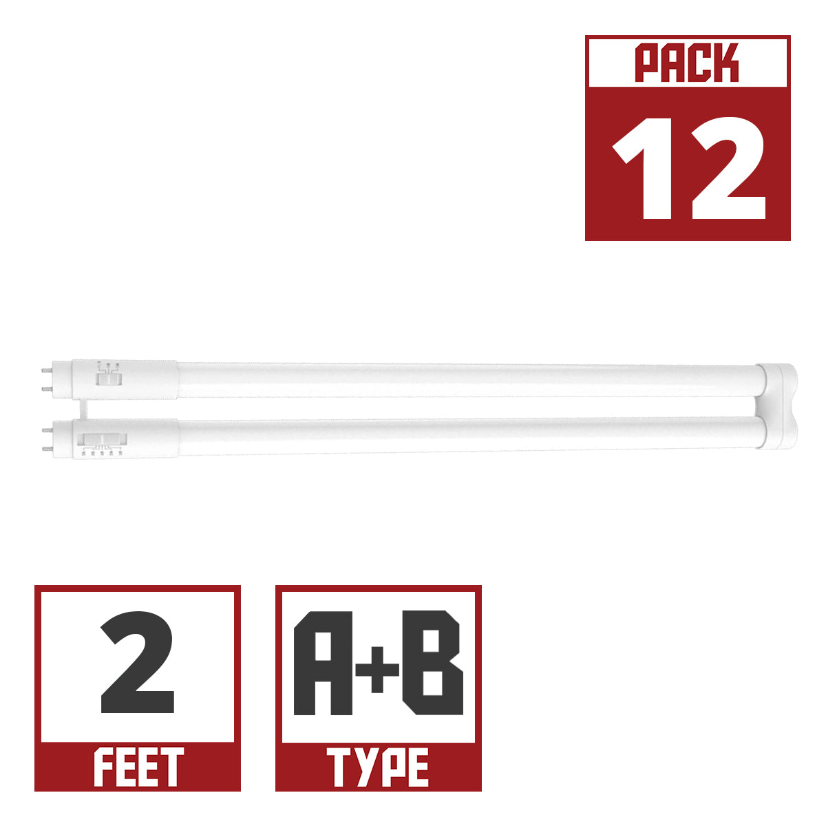 RAB Lighting T8-U1G-SD-HYB T8 U Bend LED Bulb U1, Selectable Wattage 12/13/15 Watt, 2200 Lumens, Selectable CCT, 3000K to 6000K, Replaces F32T8, Type A+B (Case of 12)