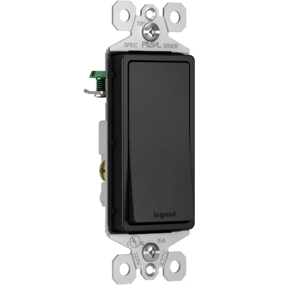 radiant Single-Pole Rocker Light Switch, 15-Amp, 120V, Black - Bees Lighting