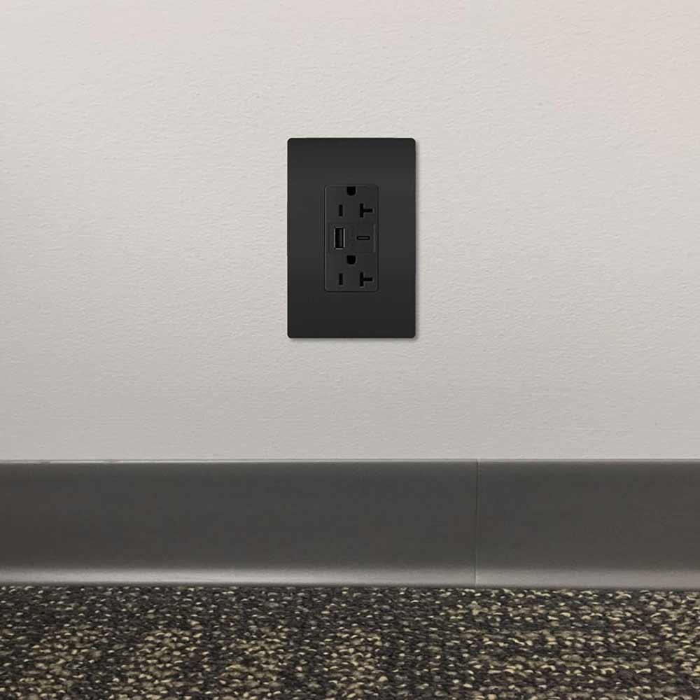 Tamper Resistant 20A Duplex Receptacle with USB Type A/C Fast Charging, Black - Bees Lighting