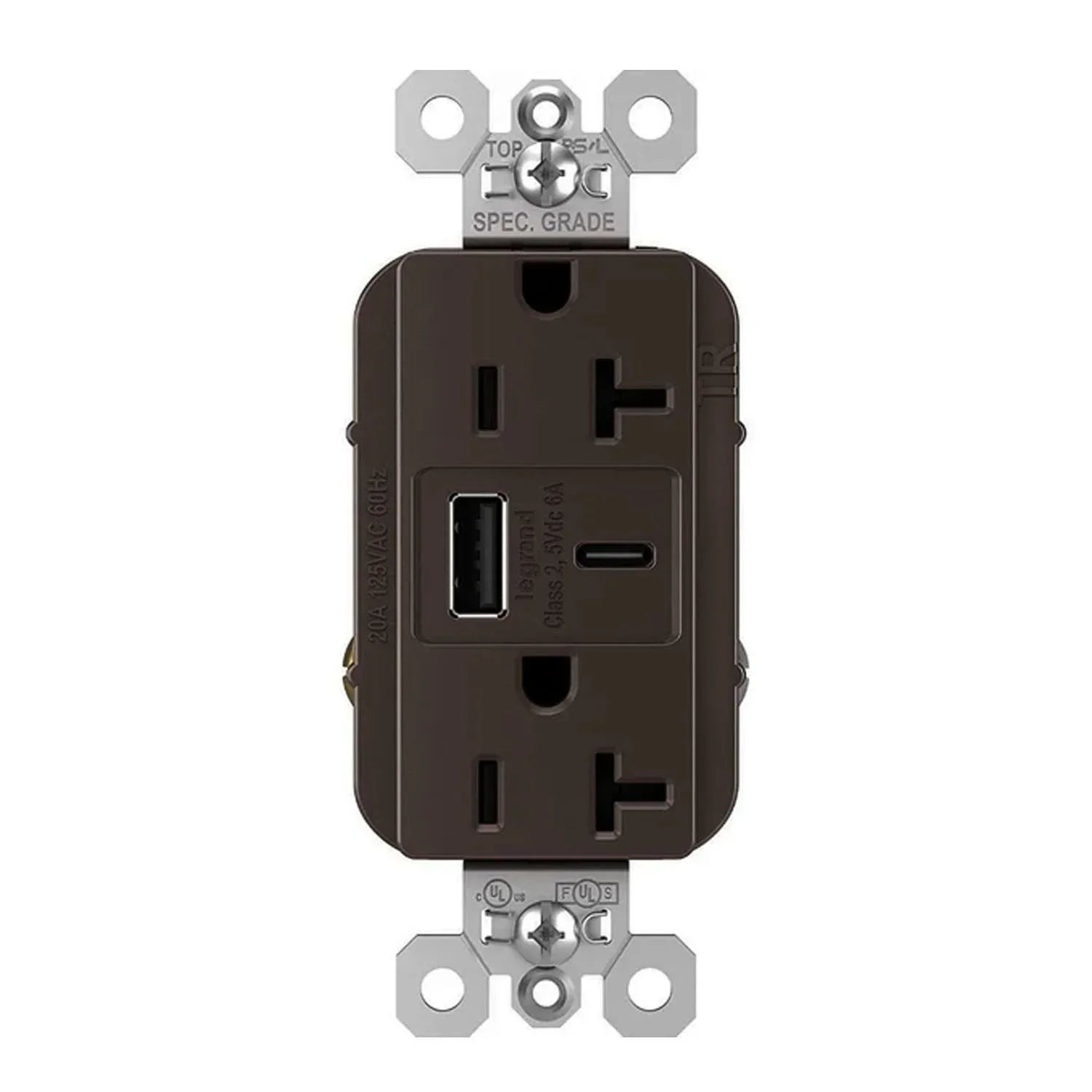 Legrand TR20USBAC6 Tamper Resistant 20A Duplex Receptacle with USB Type A/C - Bees Lighting