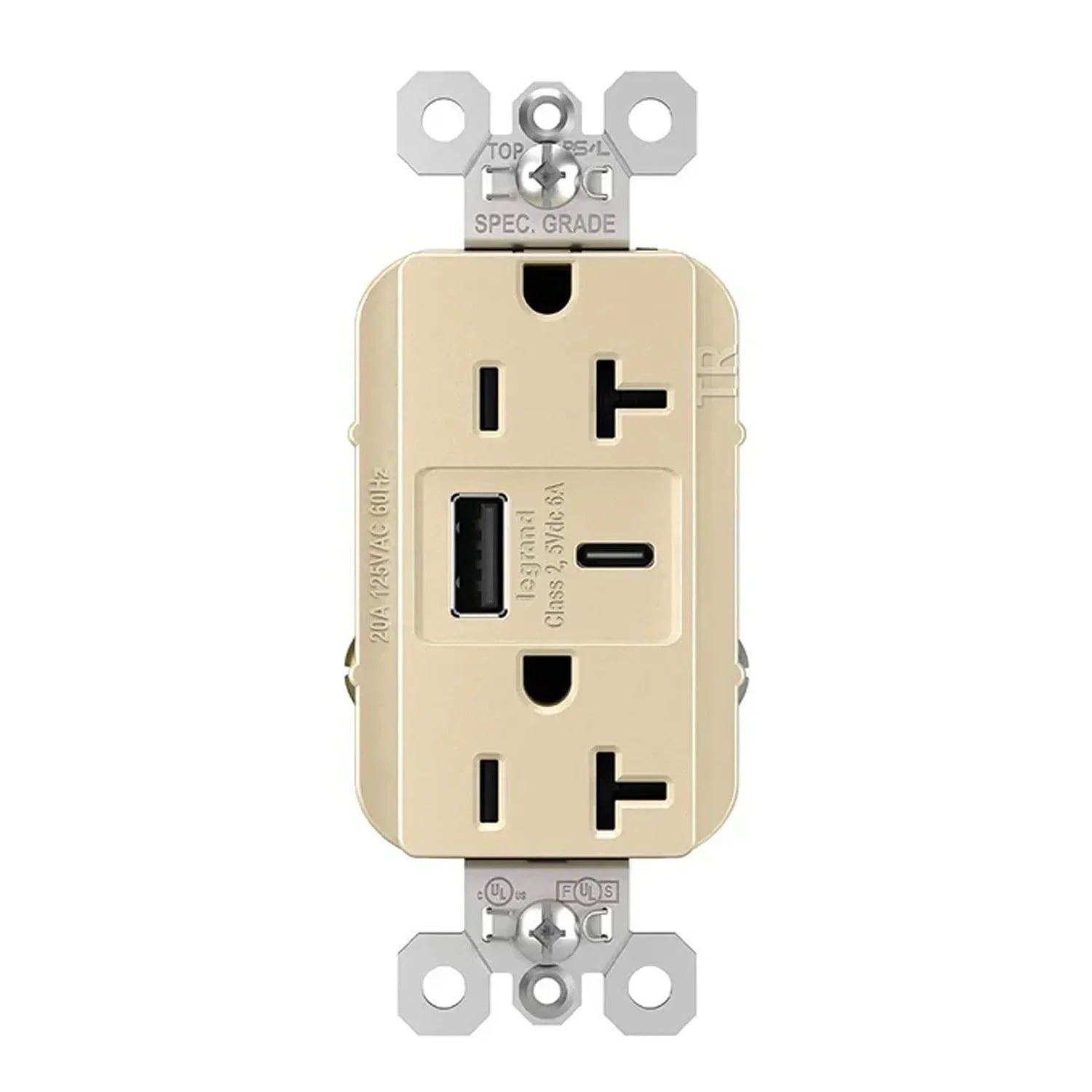 Legrand TR20USBAC6 Tamper Resistant 20A Duplex Receptacle with USB Type A/C - Bees Lighting