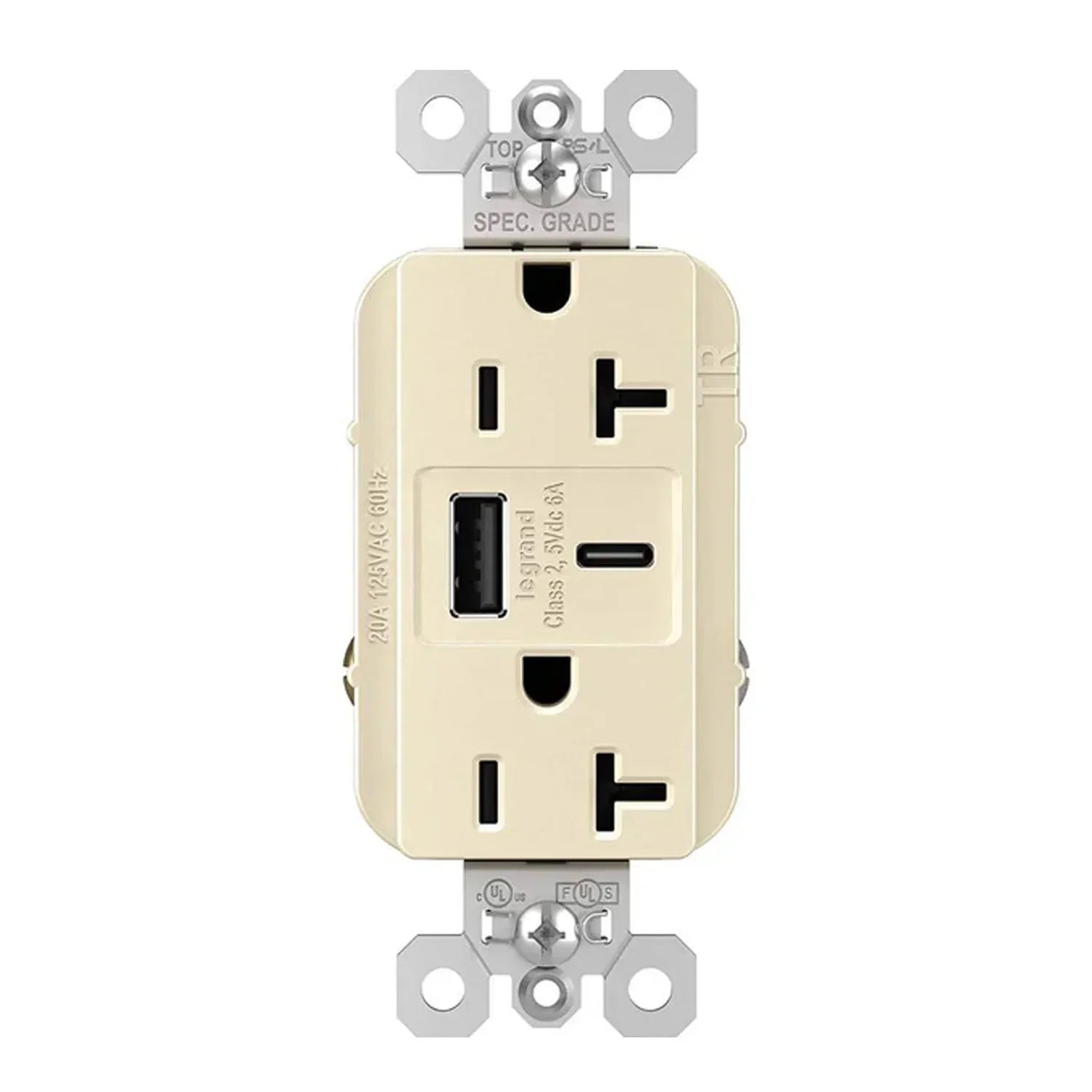 Legrand TR20USBAC6 Tamper Resistant 20A Duplex Receptacle with USB Type A/C - Bees Lighting