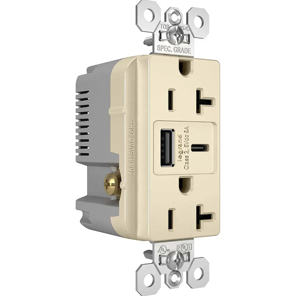 Tamper Resistant 20A Duplex Receptacle with USB Type A/C Fast Charging, Light Almond - Bees Lighting