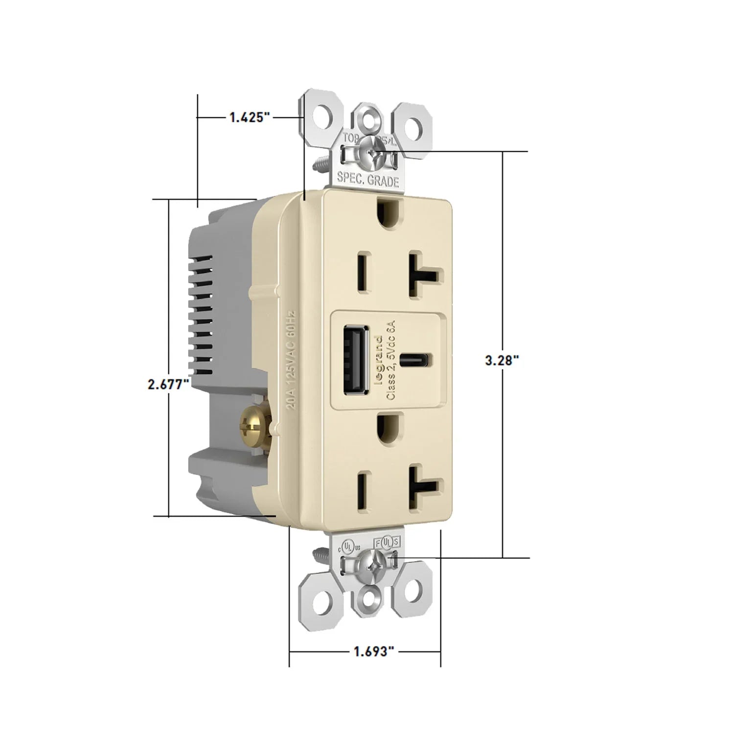 Tamper Resistant 20A Duplex Receptacle with USB Type A/C Fast Charging, Graphite - Bees Lighting
