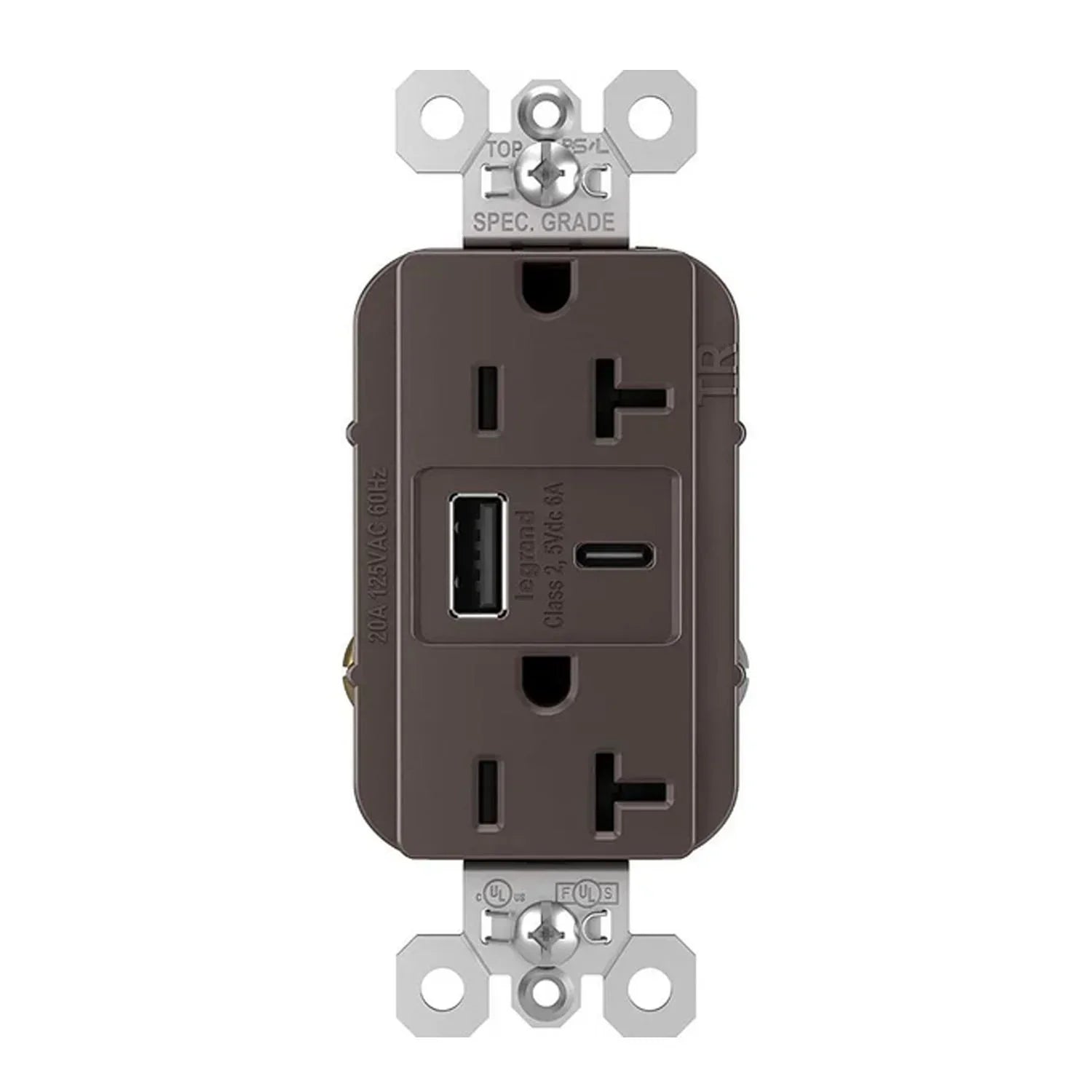 Legrand TR20USBAC6 Tamper Resistant 20A Duplex Receptacle with USB Type A/C - Bees Lighting