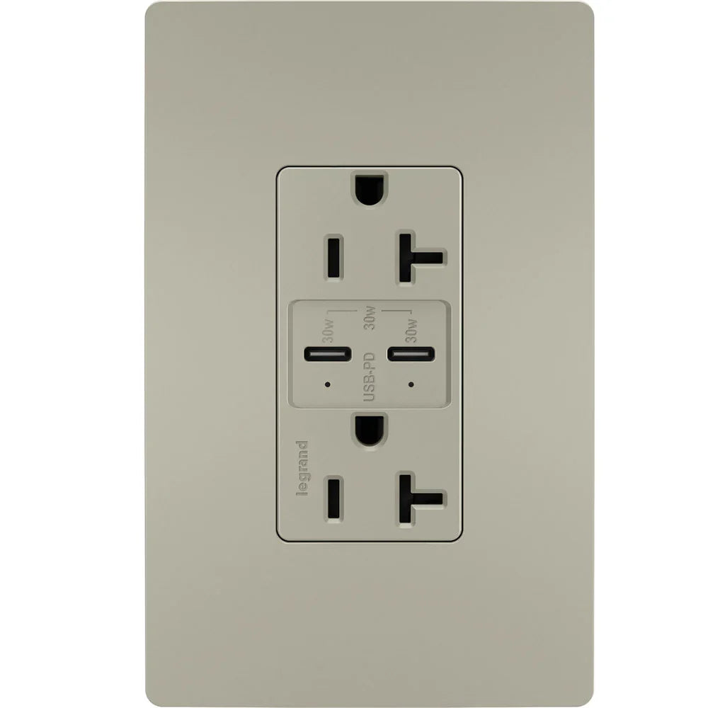 radiant 20A Tamper Resistant Outlet with PLUS Power Delivery USB Type C/C, Nickel - Bees Lighting