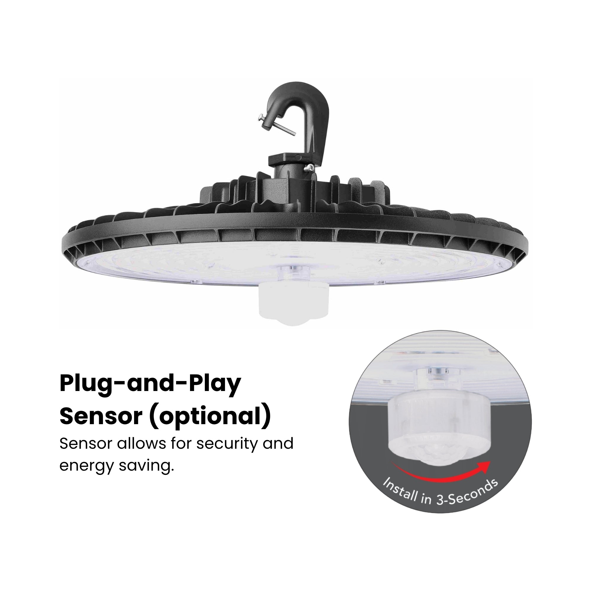 UFO High Bay Light, 200W, 32000 Lumens, 4000K/5000K 120-277V, Black