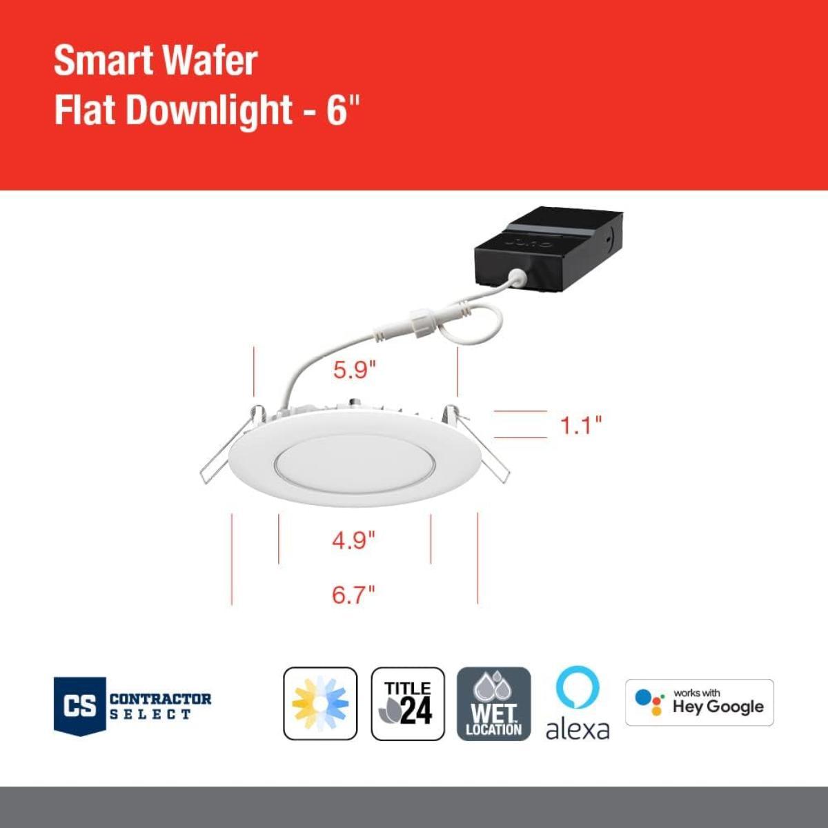 6 In. Smart Wafer Canless LED Downlight, 14 Watt, 1000 Lumens, Tunable White, 2700K to 5000K, Ultra Thin - Bees Lighting