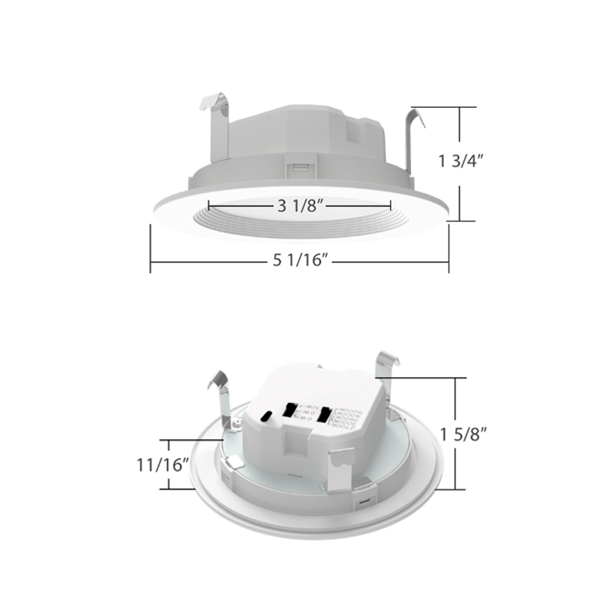 Wafer 4 Inch Round Retrofit LED Can Light, 60W Equal, Field Adjustable 6/8/10W, 525/685/835 Lumens, 27/30/35/40/50K, Open Baffle Trim, White Finish