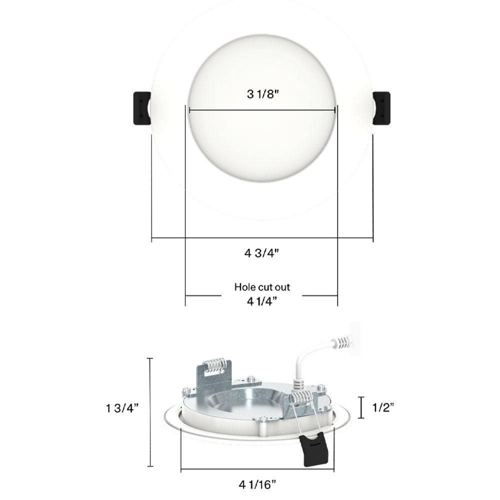 4 In. Edge-Lit Wafer Canless LED Recessed Light, 9 Watt, 700 Lumens, Selectable CCT, 2700K to 5000K, Smooth Trim - Bees Lighting