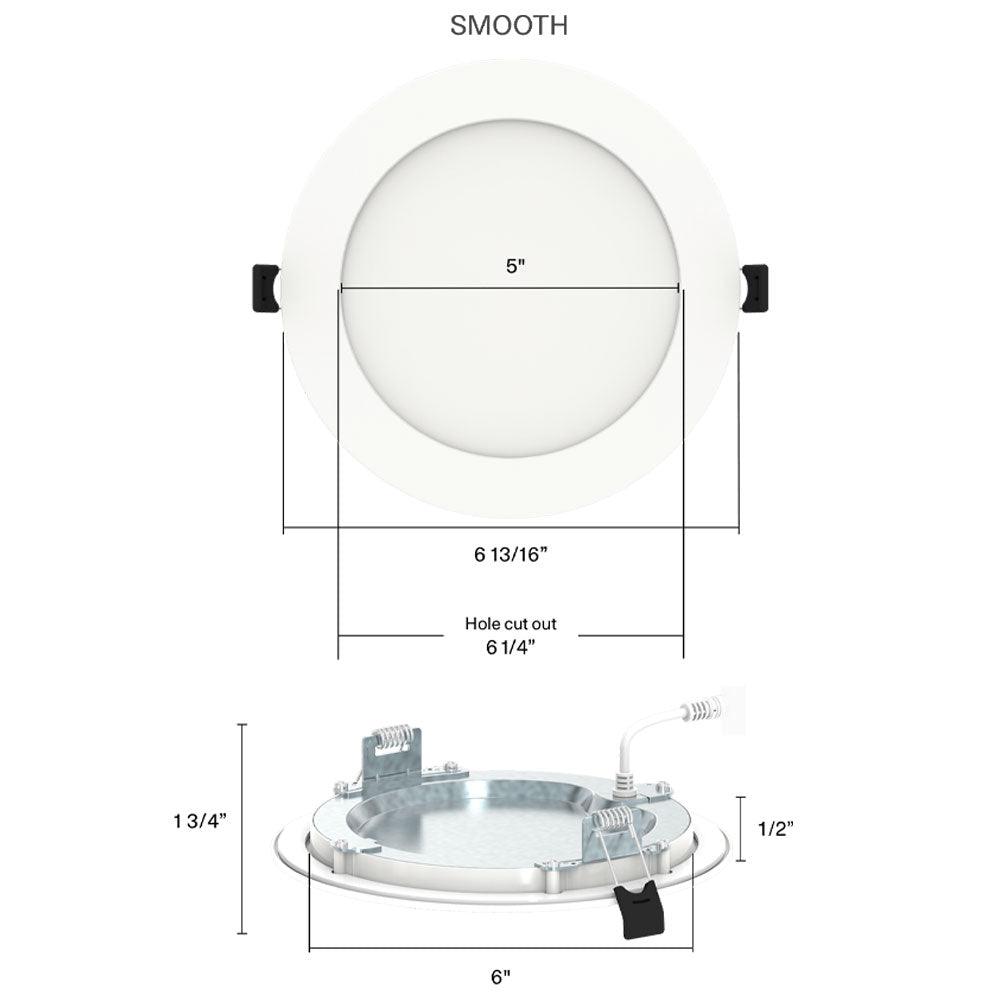 6 In. Edge-Lit Wafer Canless LED Recessed Light, 13 Watt, 1100 Lumens, Selectable CCT, 2700K to 5000K, Smooth Trim