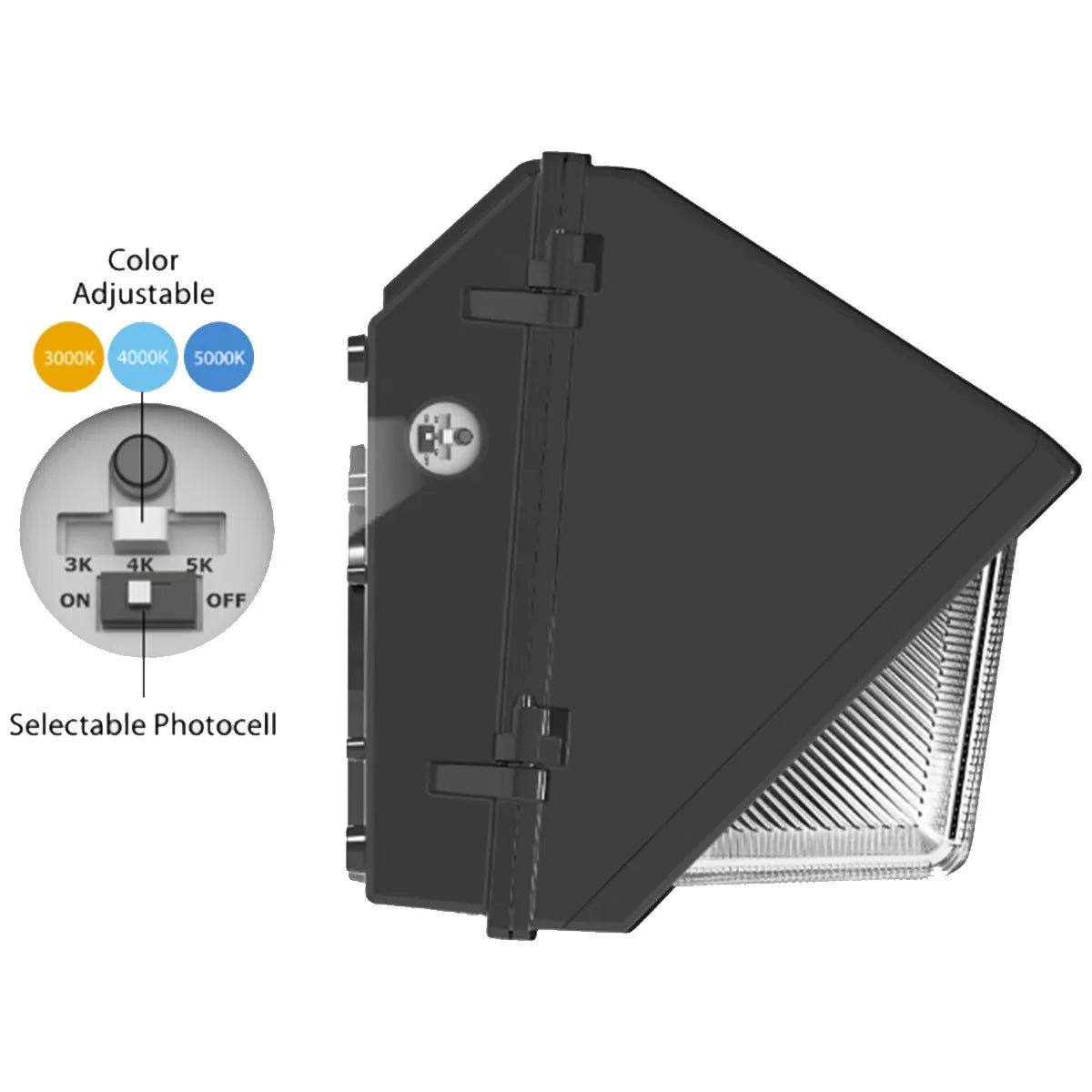 LED Wall Pack, 11500 Lumens, 80 Watts, 30K|40K|50K, On/Off Photocell, 120-277V - Bees Lighting