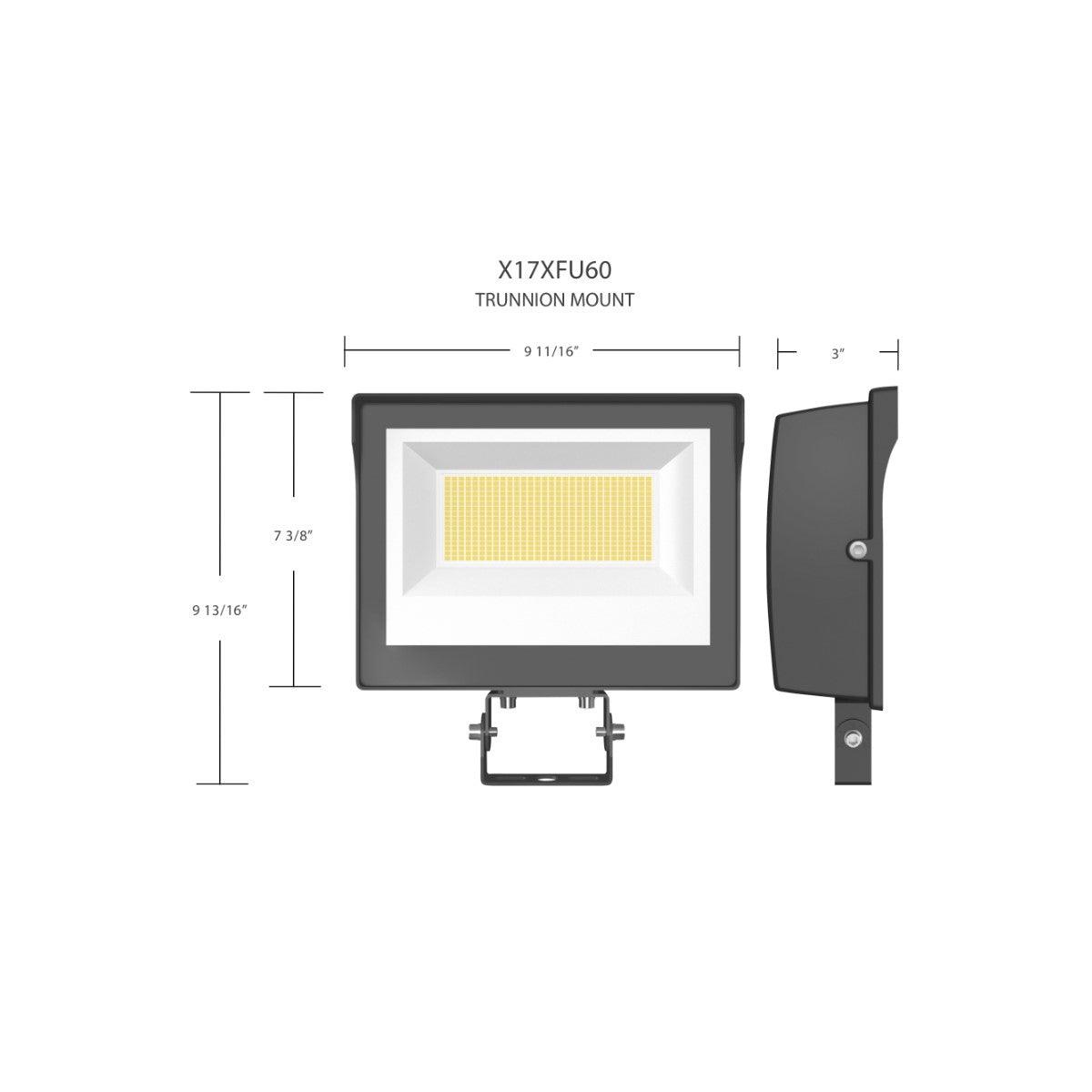 LED Flood Light, 60 Watts, 8300 Lumens, 30K/40K/50K, Trunnion Mount, White, 120-277V - Bees Lighting