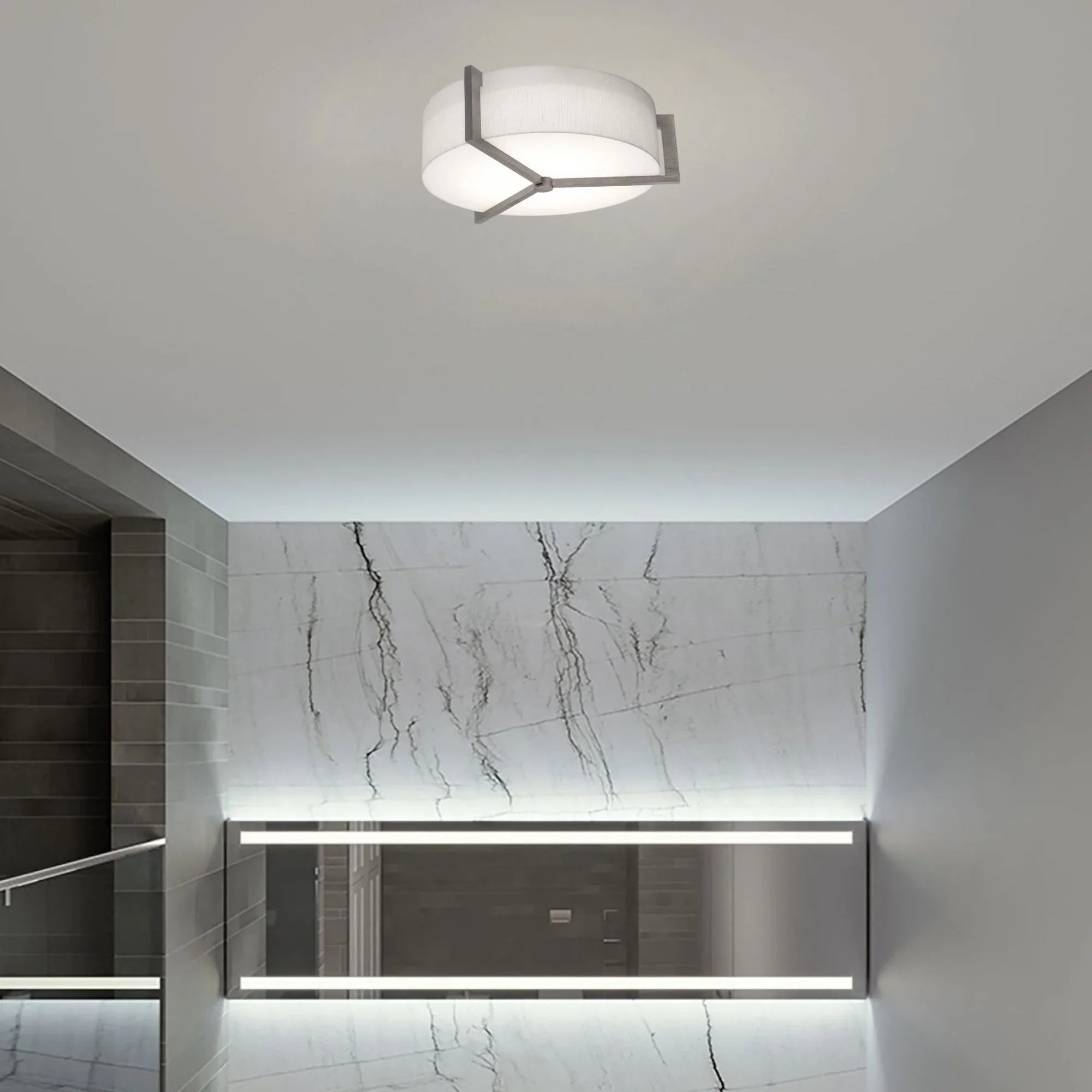 Apex 14" LED Flush Mount, Linen White/Weathered Grey Finish