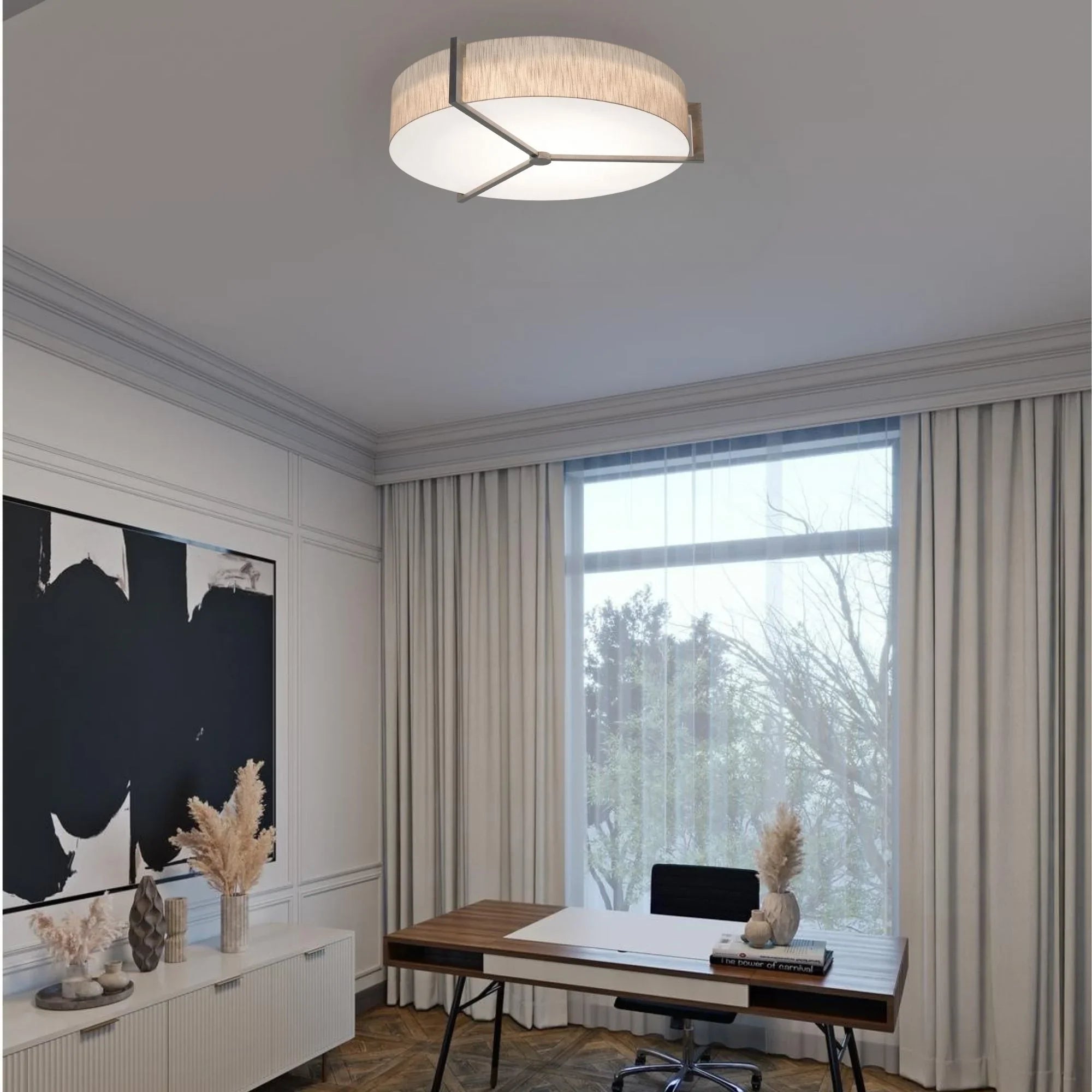 Apex 33" 4-Light Flush Mount, Jute/Grey Finish