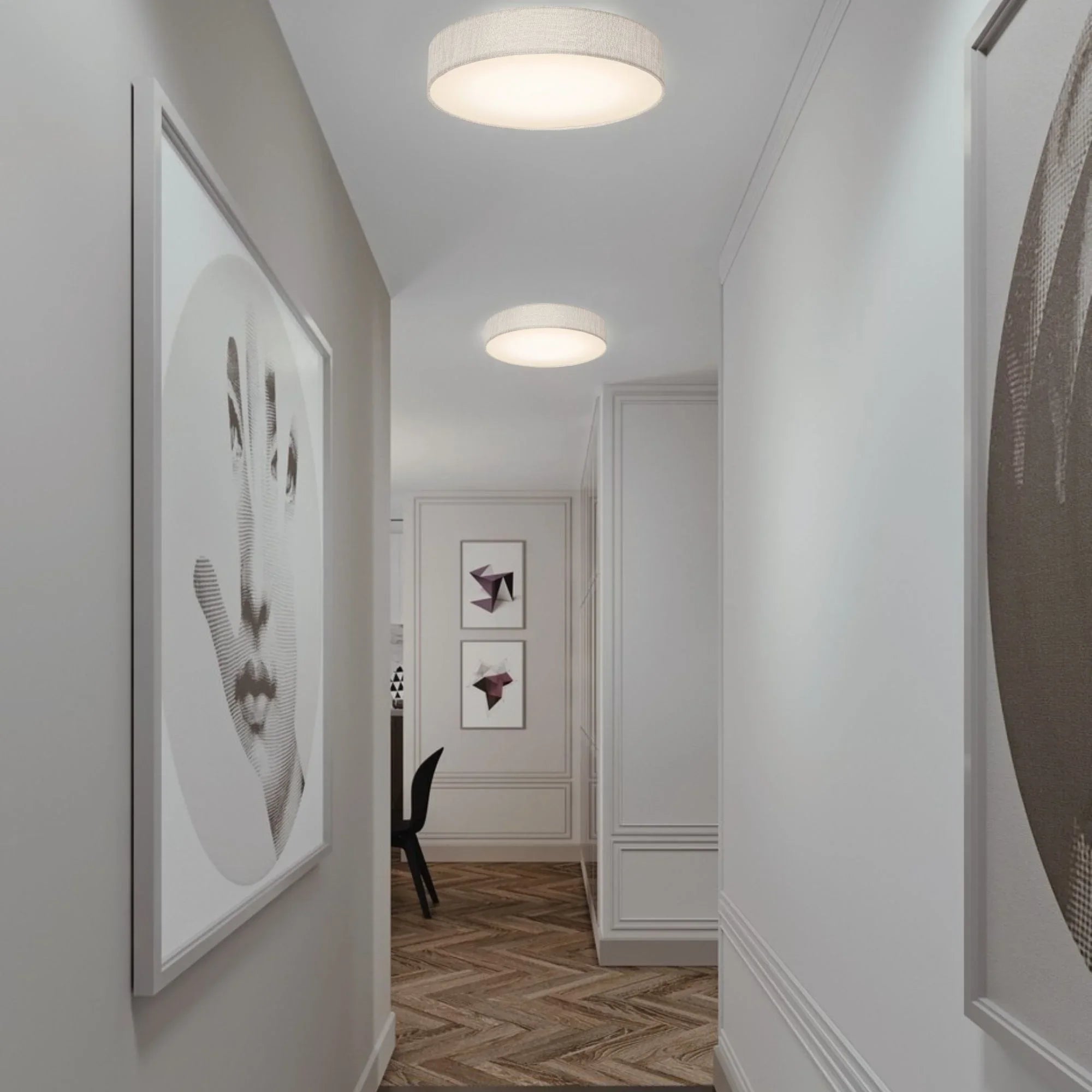 Ashland 13" LED Flush Mount, Grey Linen Fabric Shade - Bees Lighting