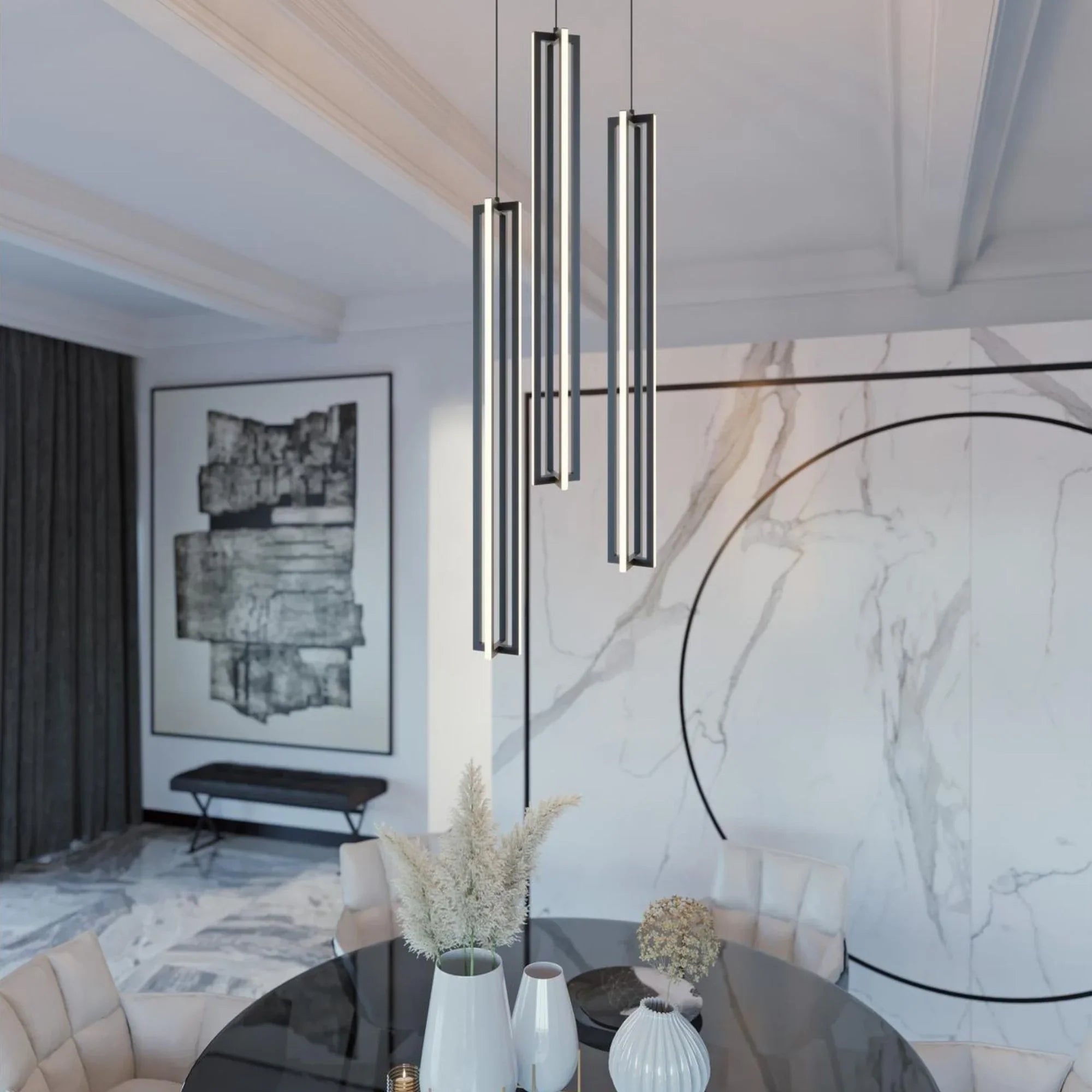 Cass 36" LED Pendant, Black Finish - Bees Lighting