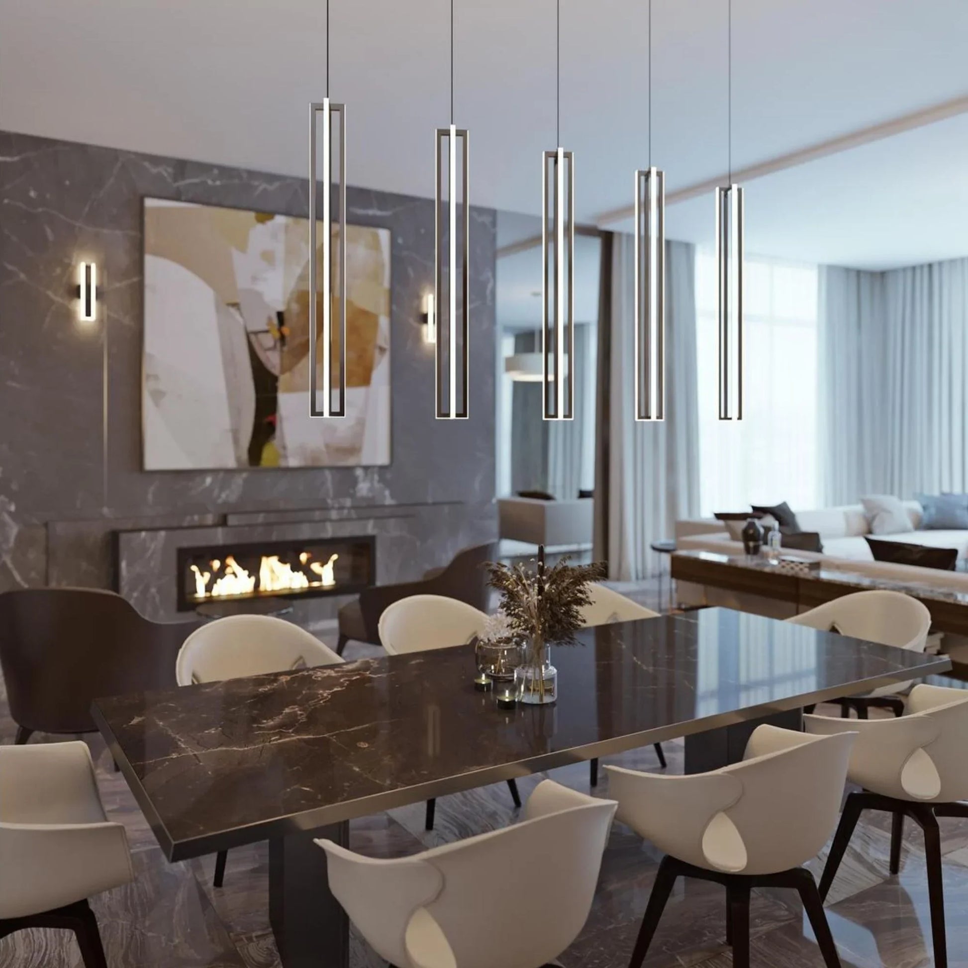 Cass 36" LED Linear Pendant, 120W, Satin Nickel Finish - Bees Lighting