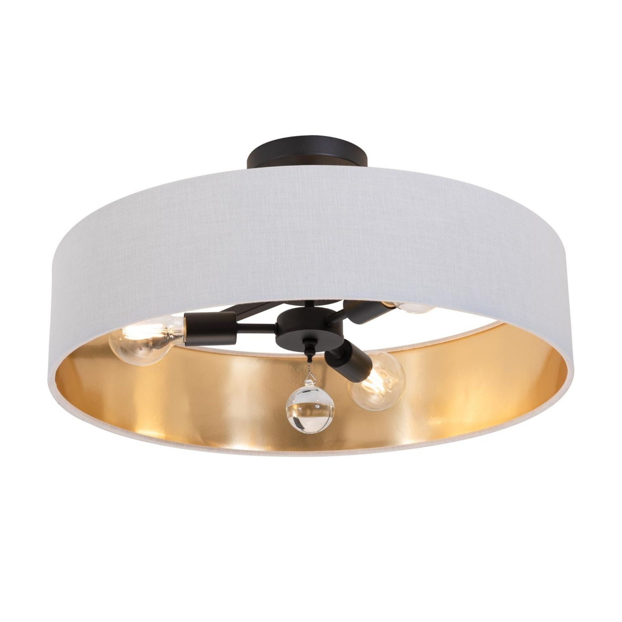 Celine 24'' 3-Light Convertible Pendant Light, Black Finish with White/Gold shade - Bees Lighting