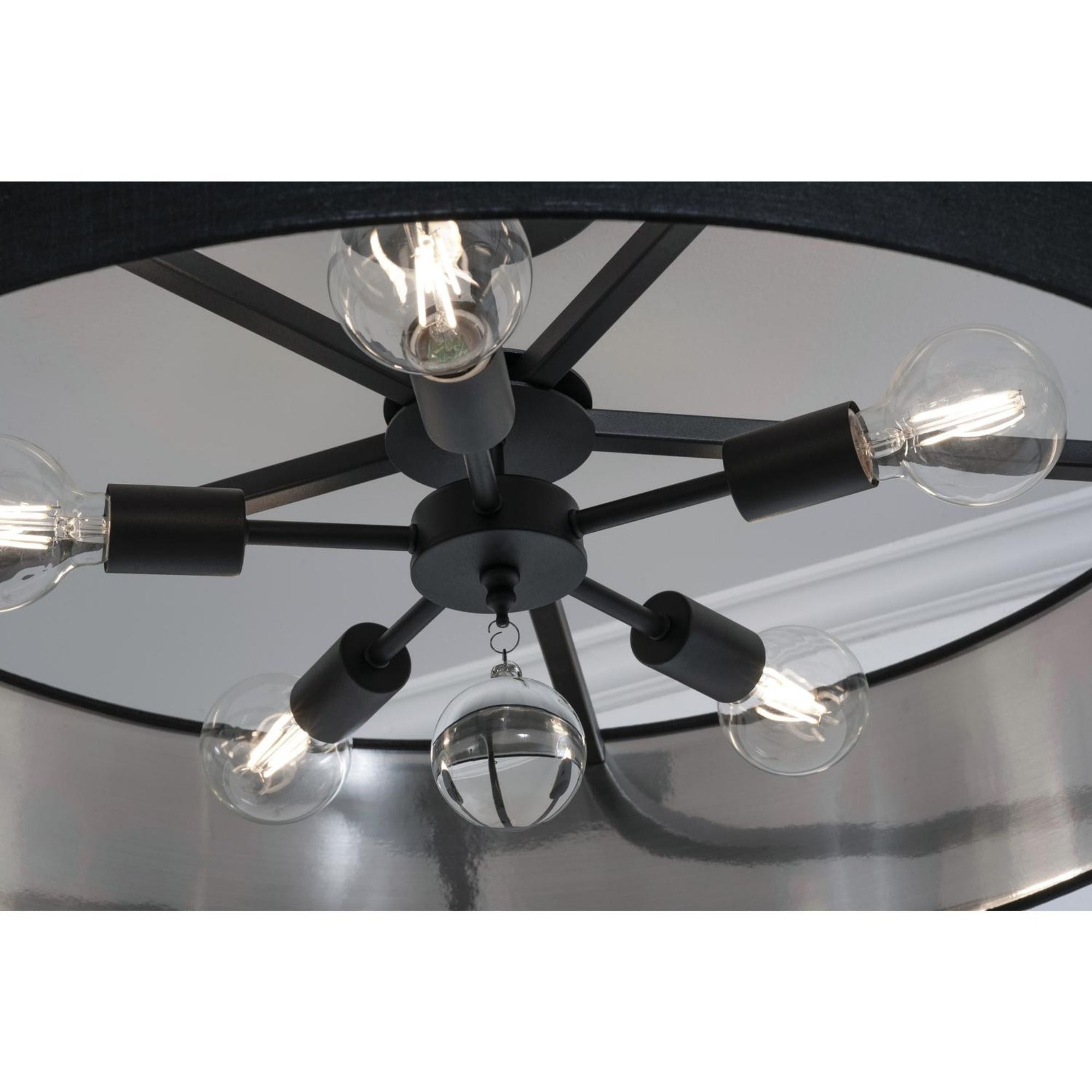 Celine 30'' 5-Light Convertible Pendant Light, Black Finish with Black/Silver shade - Bees Lighting
