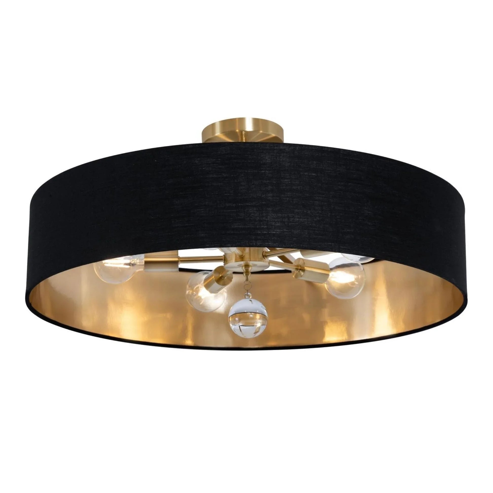 Celine 30'' 5-Light Convertible Pendant Light, Satin Brass Finish with Black/Gold shade - Bees Lighting