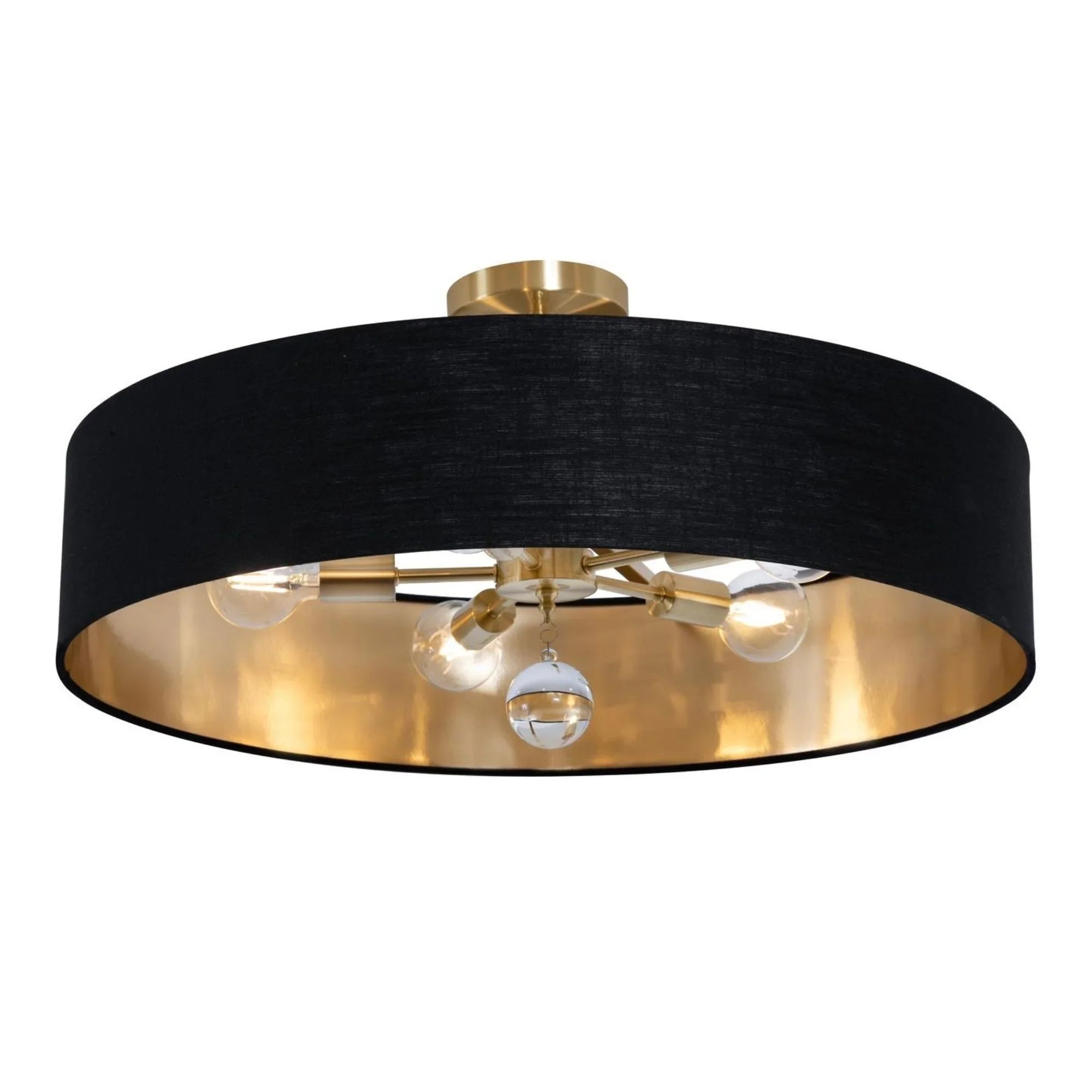 Celine 30'' 5-Light Convertible Pendant Light, Satin Brass Finish with Black/Gold shade - Bees Lighting