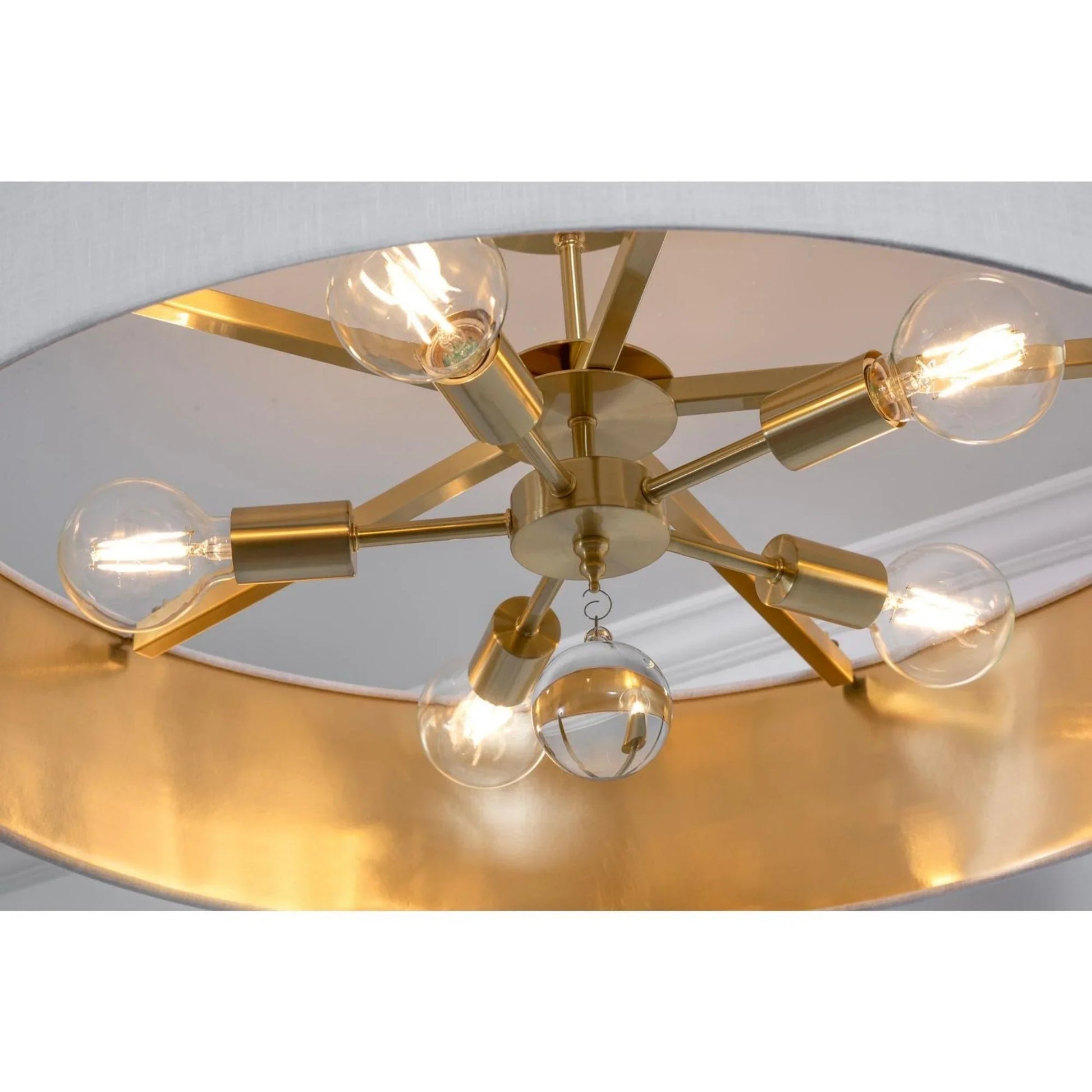 Celine 30'' 5-Light Convertible Pendant Light, Satin Brass Finish with Black/Silver shade - Bees Lighting