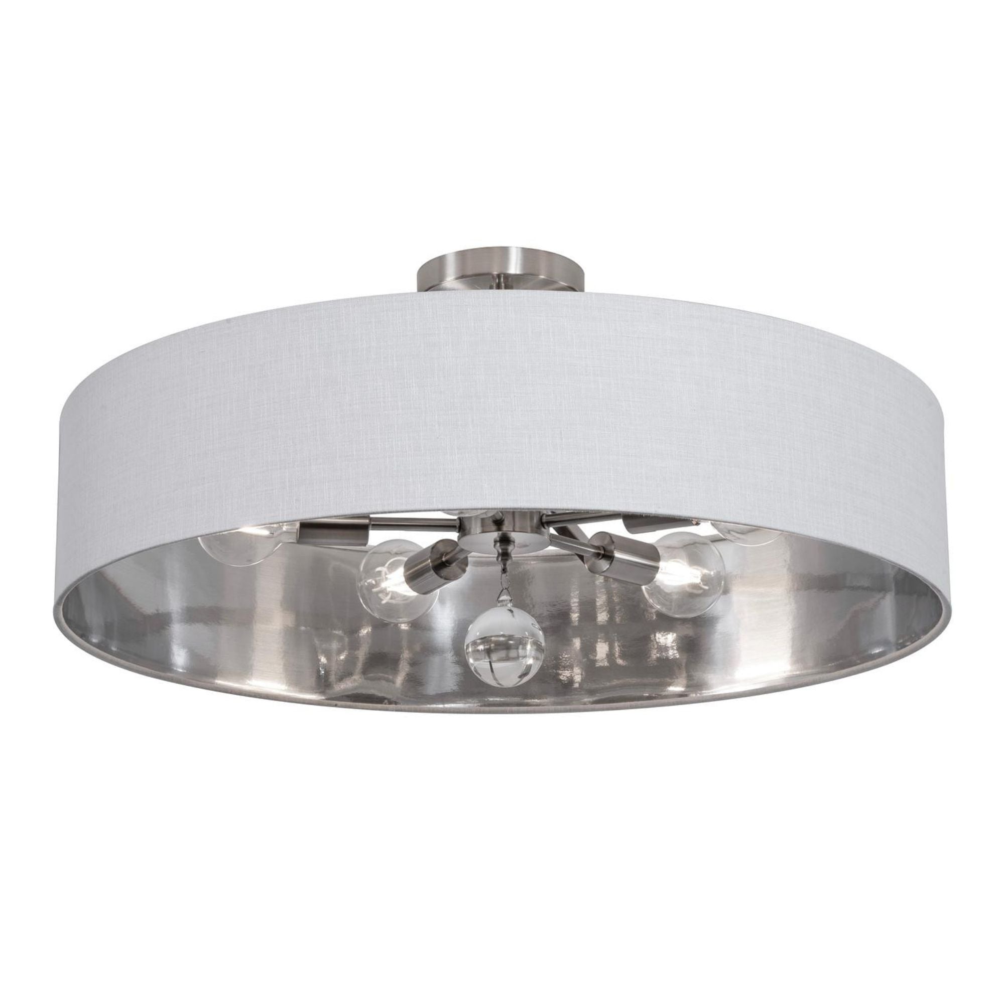 Celine 30'' 5-Light Convertible Pendant Light, Satin Nickel Finish with White/Silver shade - Bees Lighting