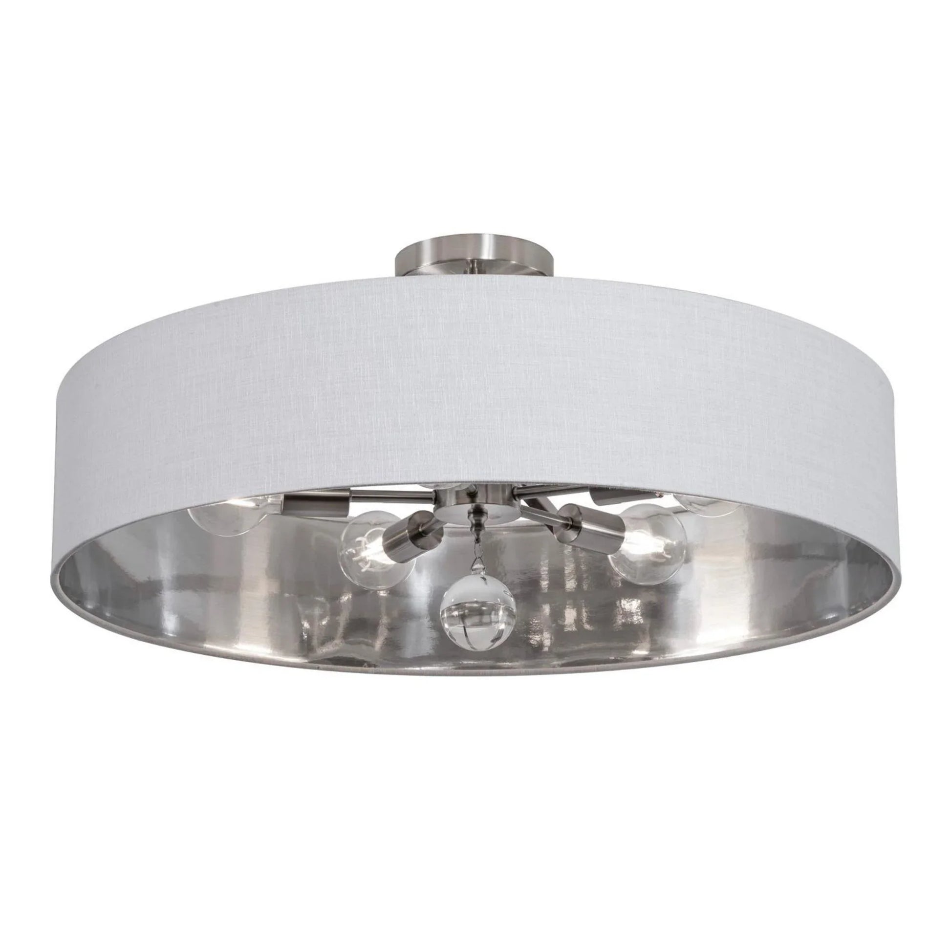 Celine 30'' 5-Light Convertible Pendant Light, Satin Nickel Finish with White/Silver shade - Bees Lighting