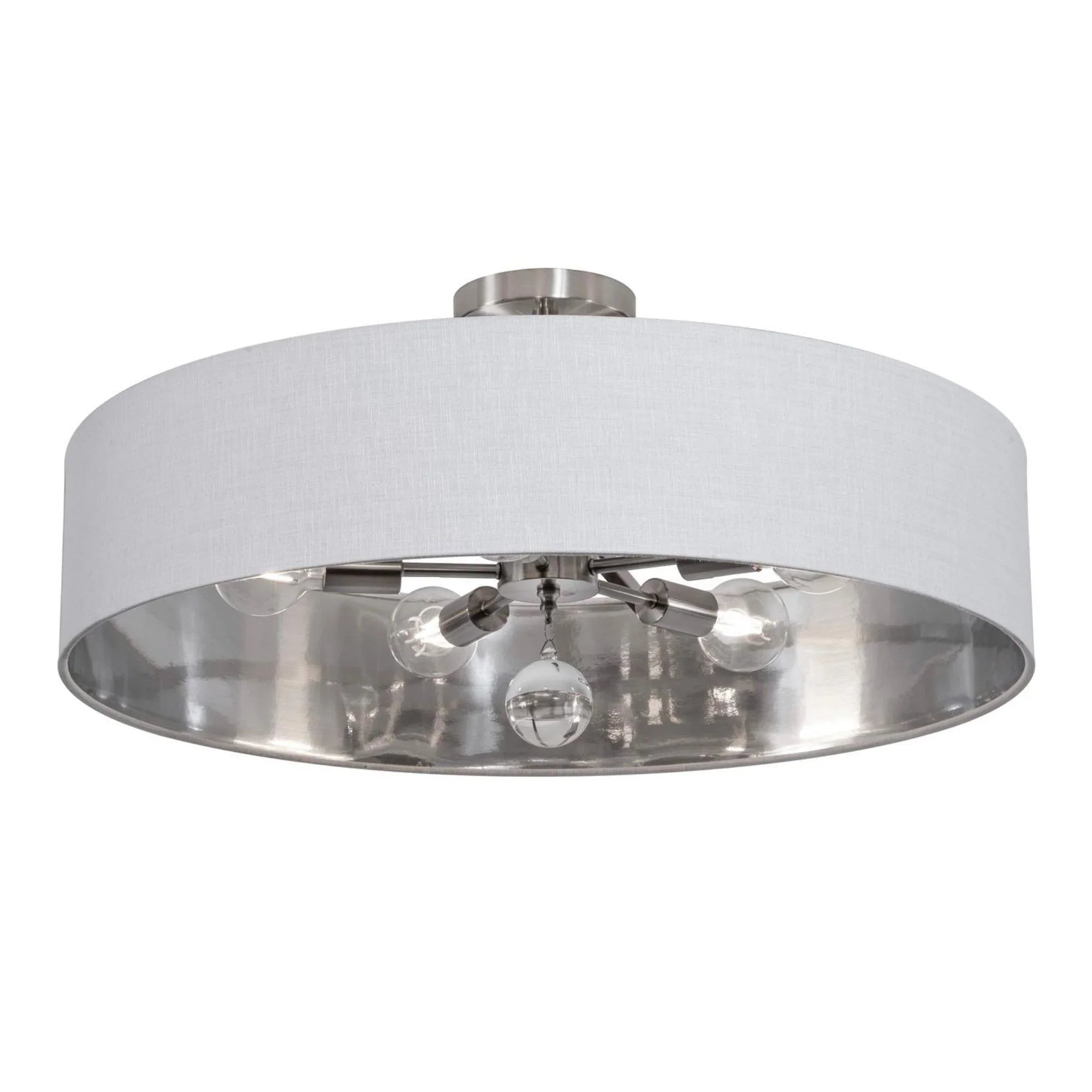 Celine 30'' 5-Light Convertible Pendant Light, Satin Nickel Finish with White/Silver shade - Bees Lighting