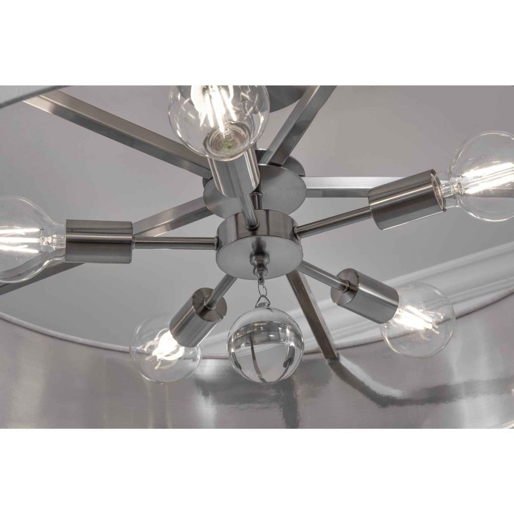 Celine 30'' 5-Light Convertible Pendant Light, Satin Nickel Finish with White/Silver shade - Bees Lighting