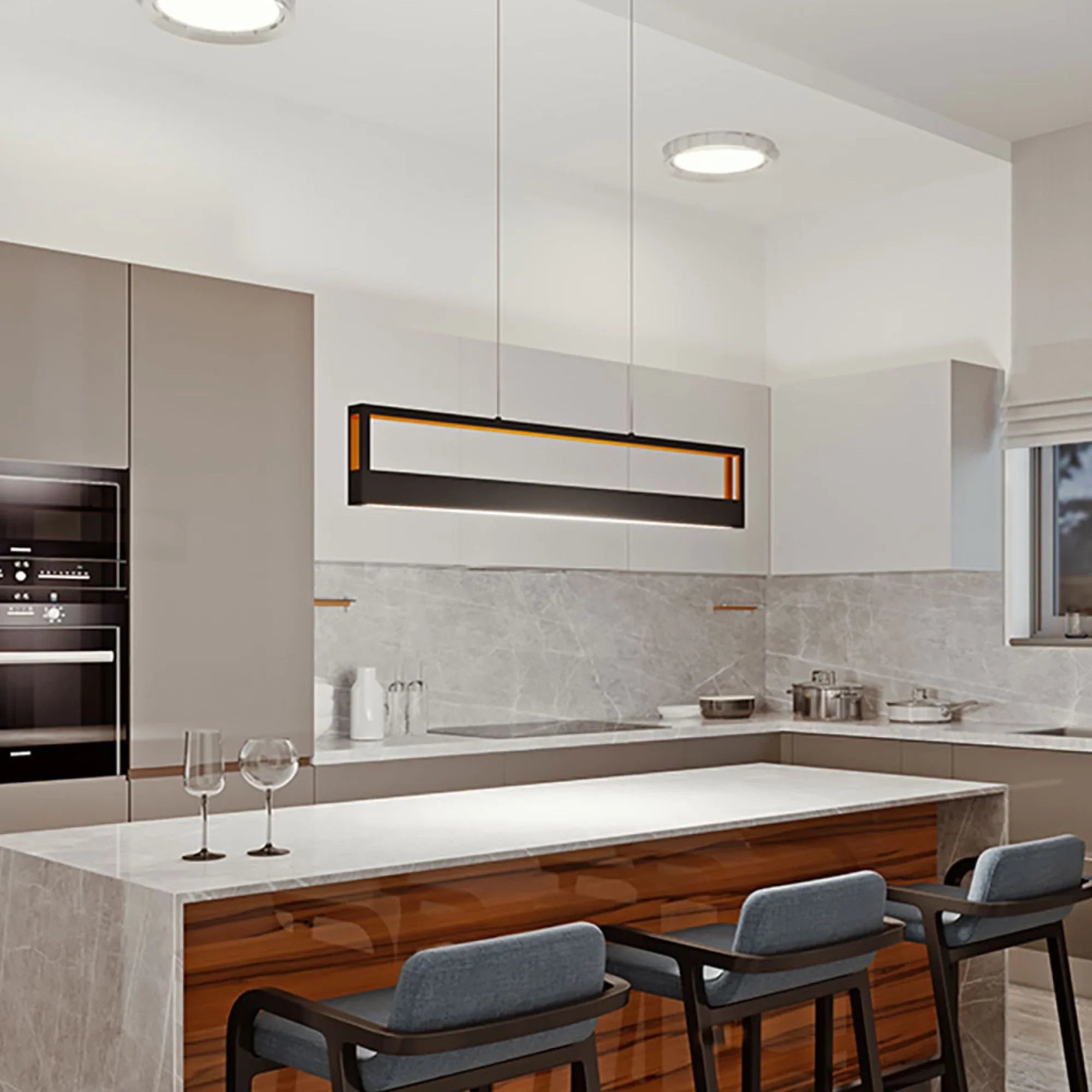 Echo 45" LED Linear Pendant, Black and Gold Finish - Bees Lighting