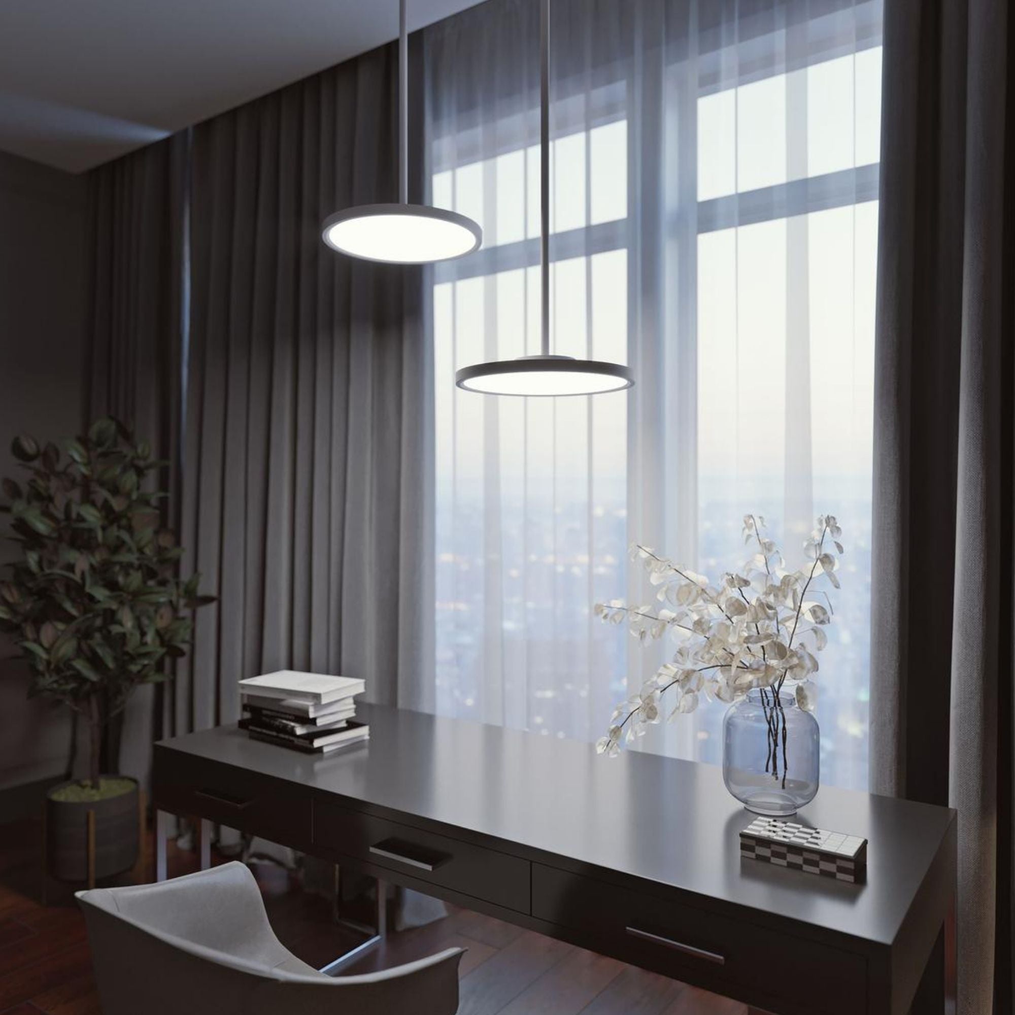 Edge Round 16 In. LED Pendant Light 120-277V White Finish - Bees Lighting