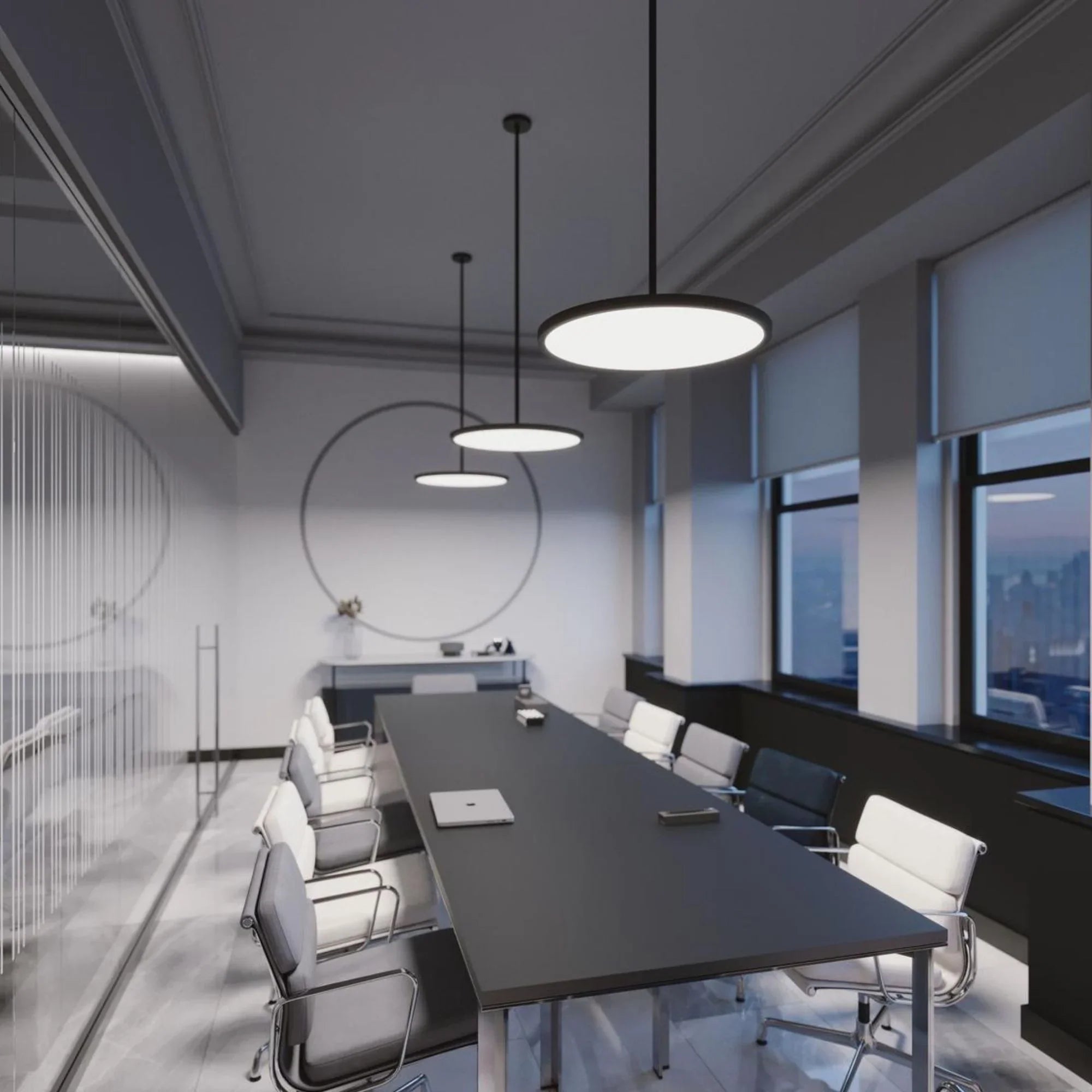 Edge Round Large 24" LED Pendant, Black Finish, 120-277V - Bees Lighting