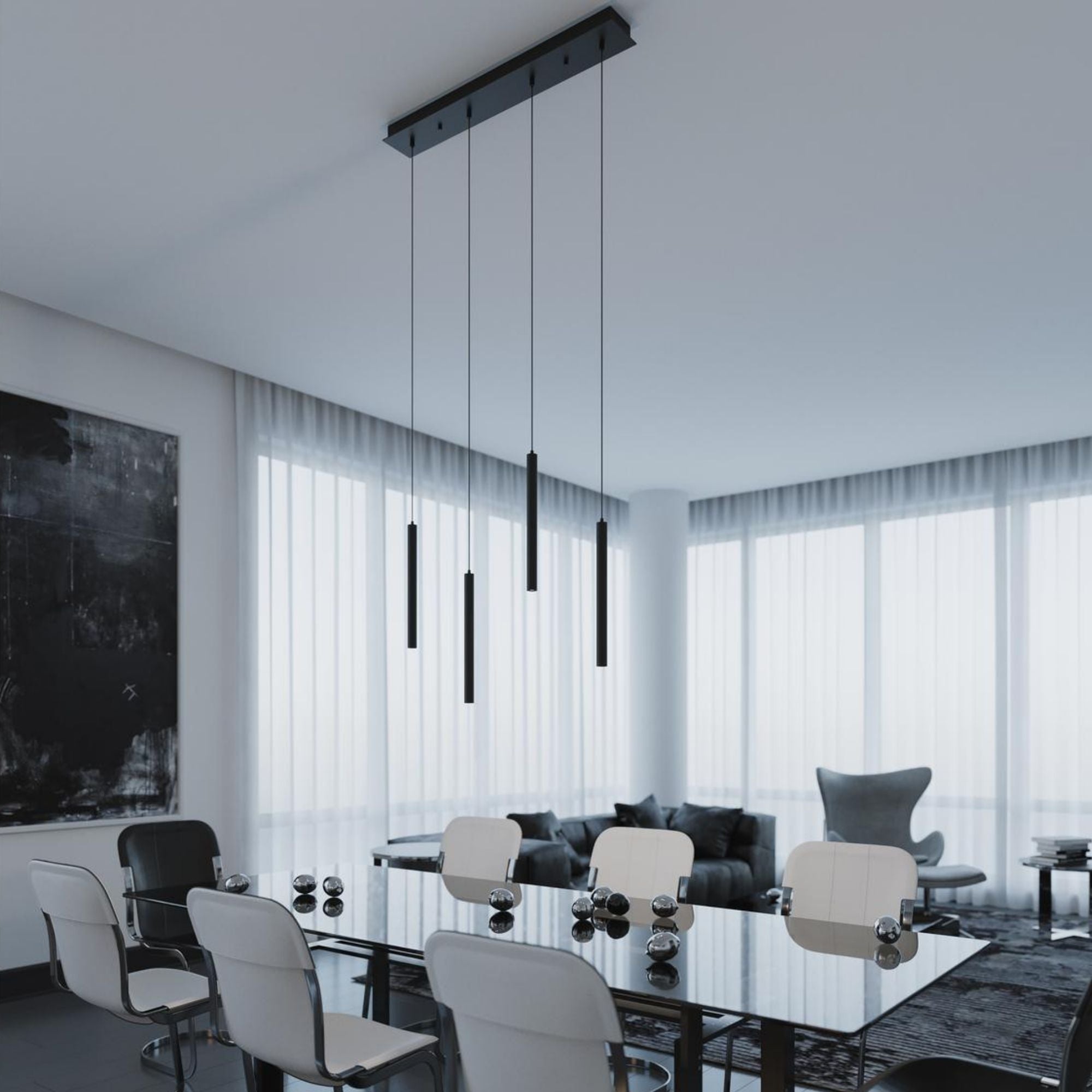 Eli 4 Lights 36 In. LED Pendant Light Black Finish - Bees Lighting