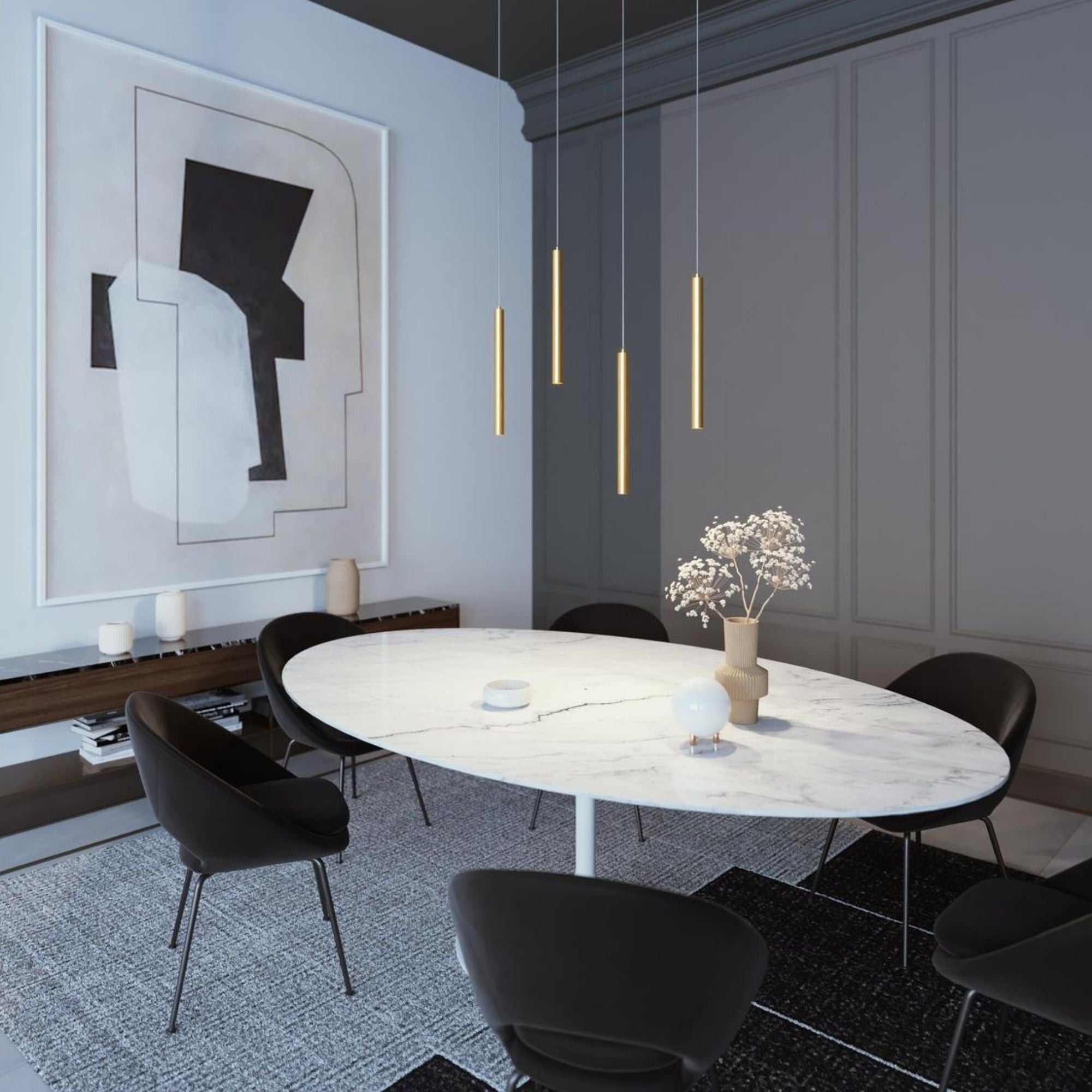 Eli 4 Lights 36 In. LED Pendant Light Black Finish - Bees Lighting