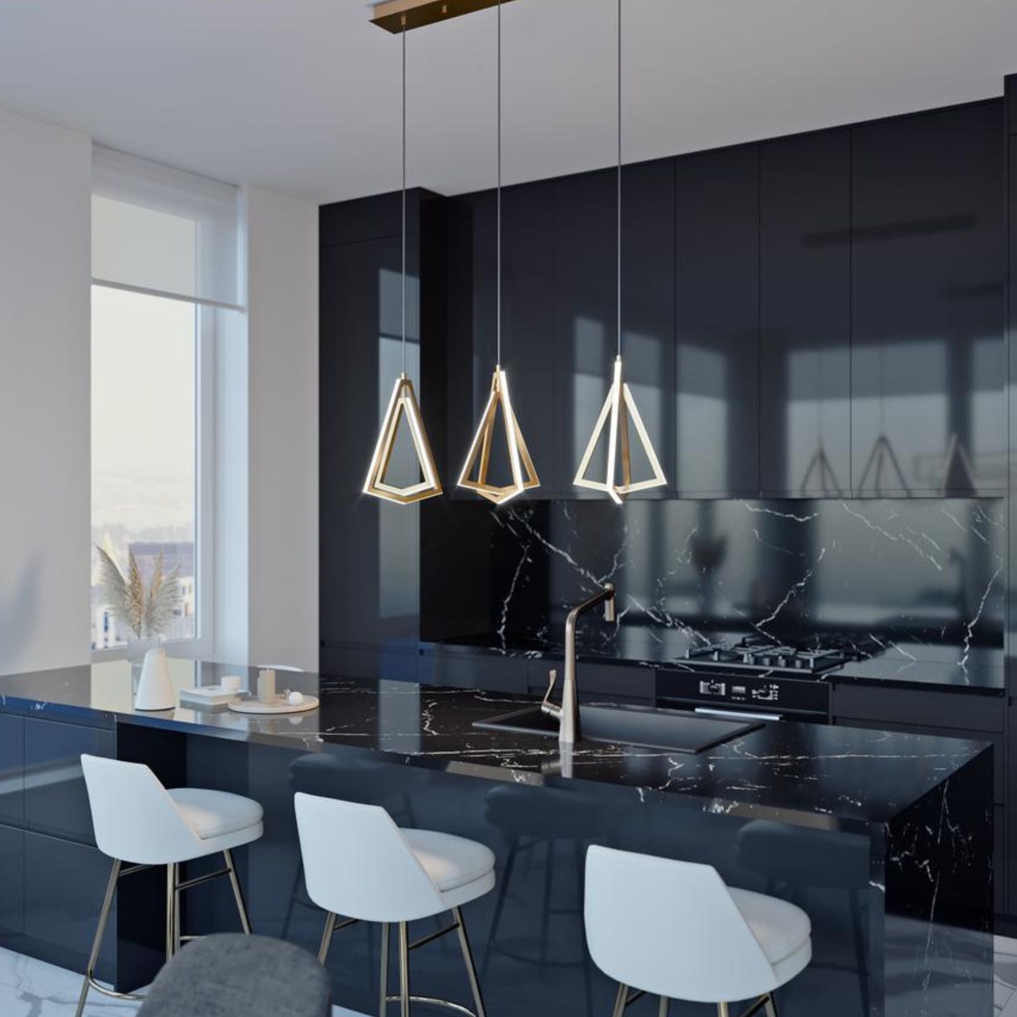 Gianna 3 Lights 36 In. LED Pendant Light Black Finish - Bees Lighting