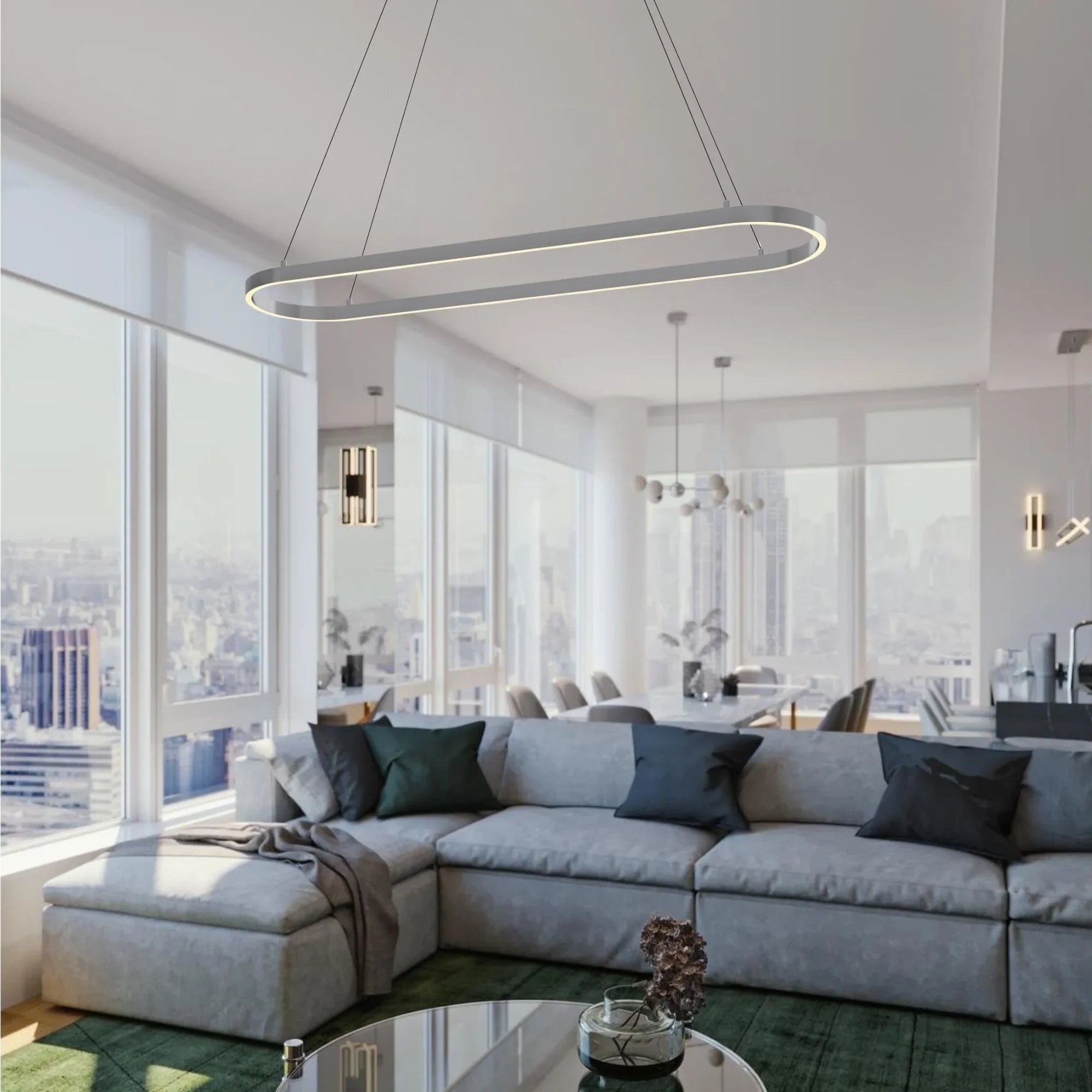 Glo 47" LED Linear Pendant, Satin Nickel Finish - Bees Lighting