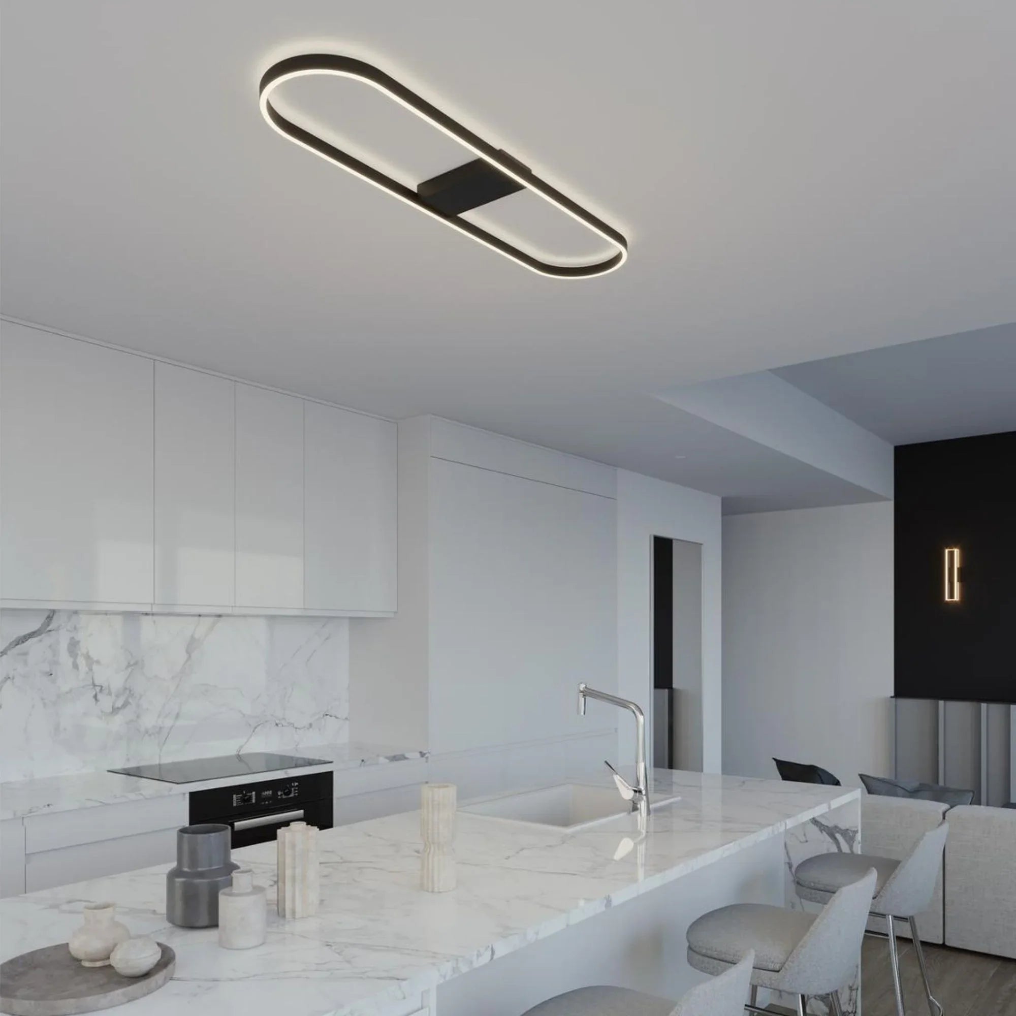 Glo 48" LED Linear Semi-Flush Mount, Black Finish - Bees Lighting