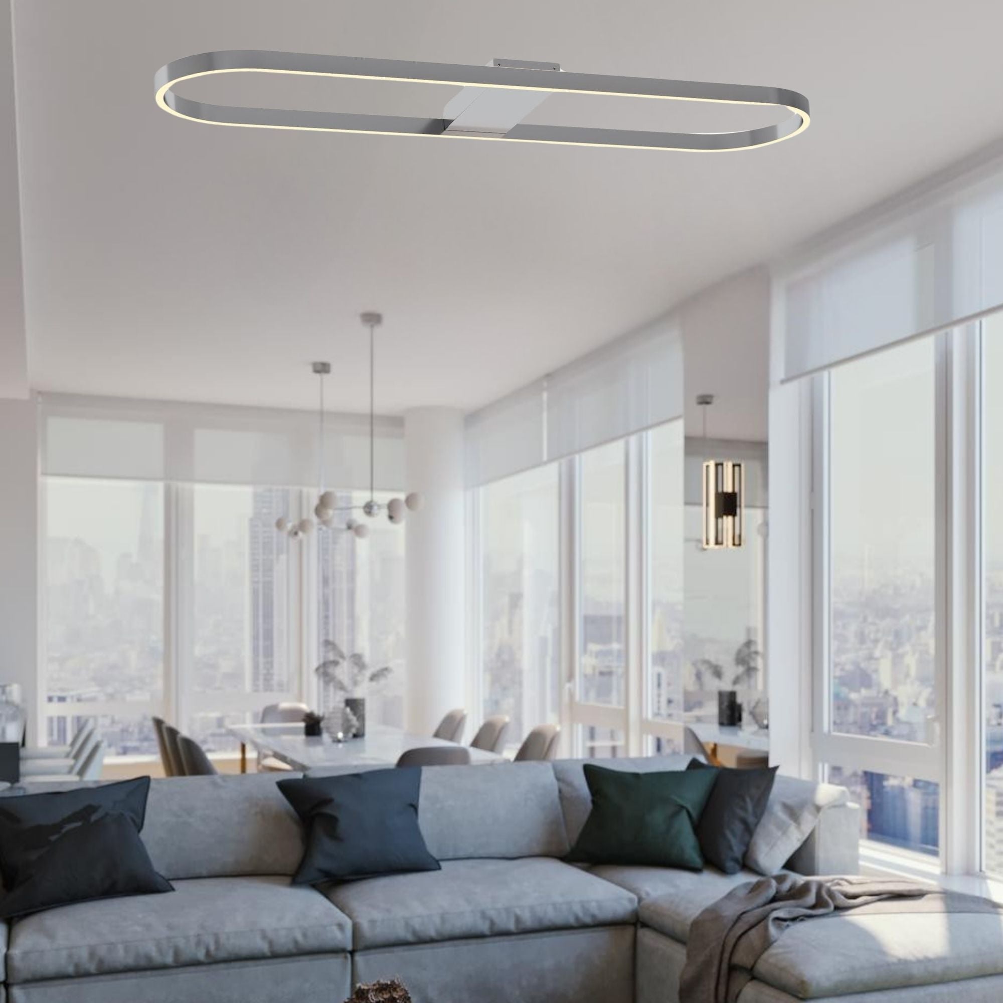 Glo 48 In. LED Semi-flush Mount Light Satin Brass Finish - Bees Lighting