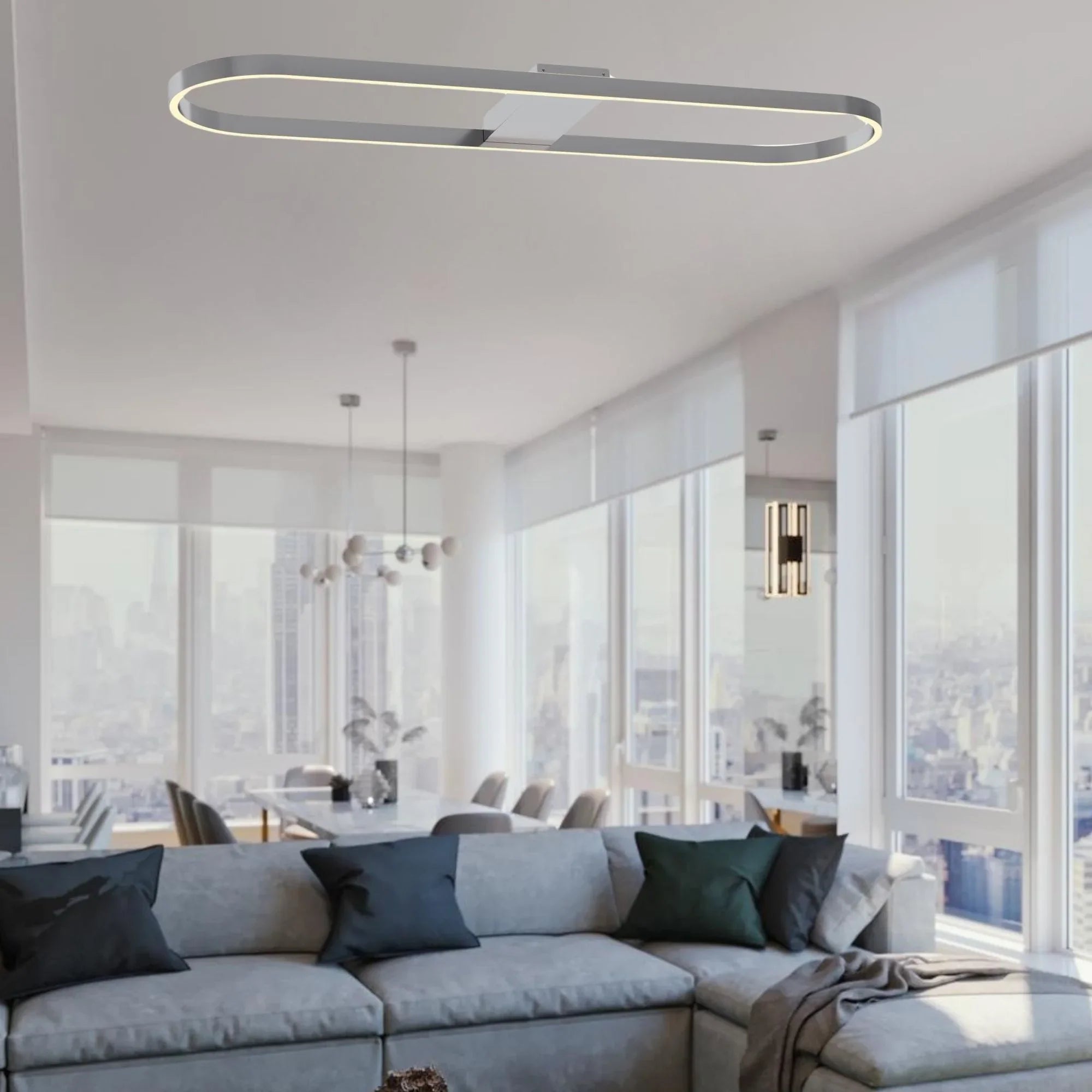 Glo 48" LED Linear Semi-Flush Mount, Satin Nickel Finish - Bees Lighting