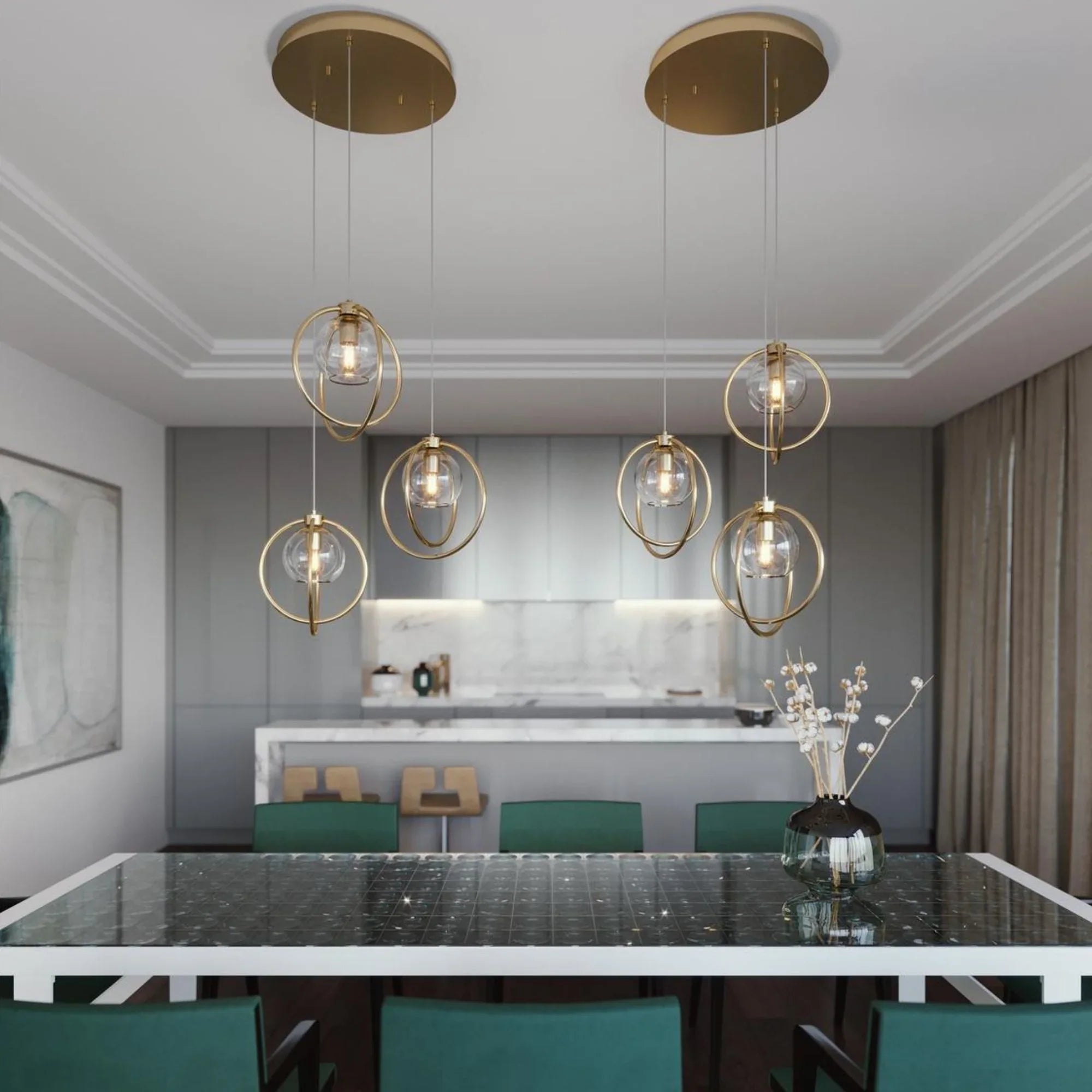 Jamie 26" Multi-Port Pendant, Satin Brass Finish - Bees Lighting