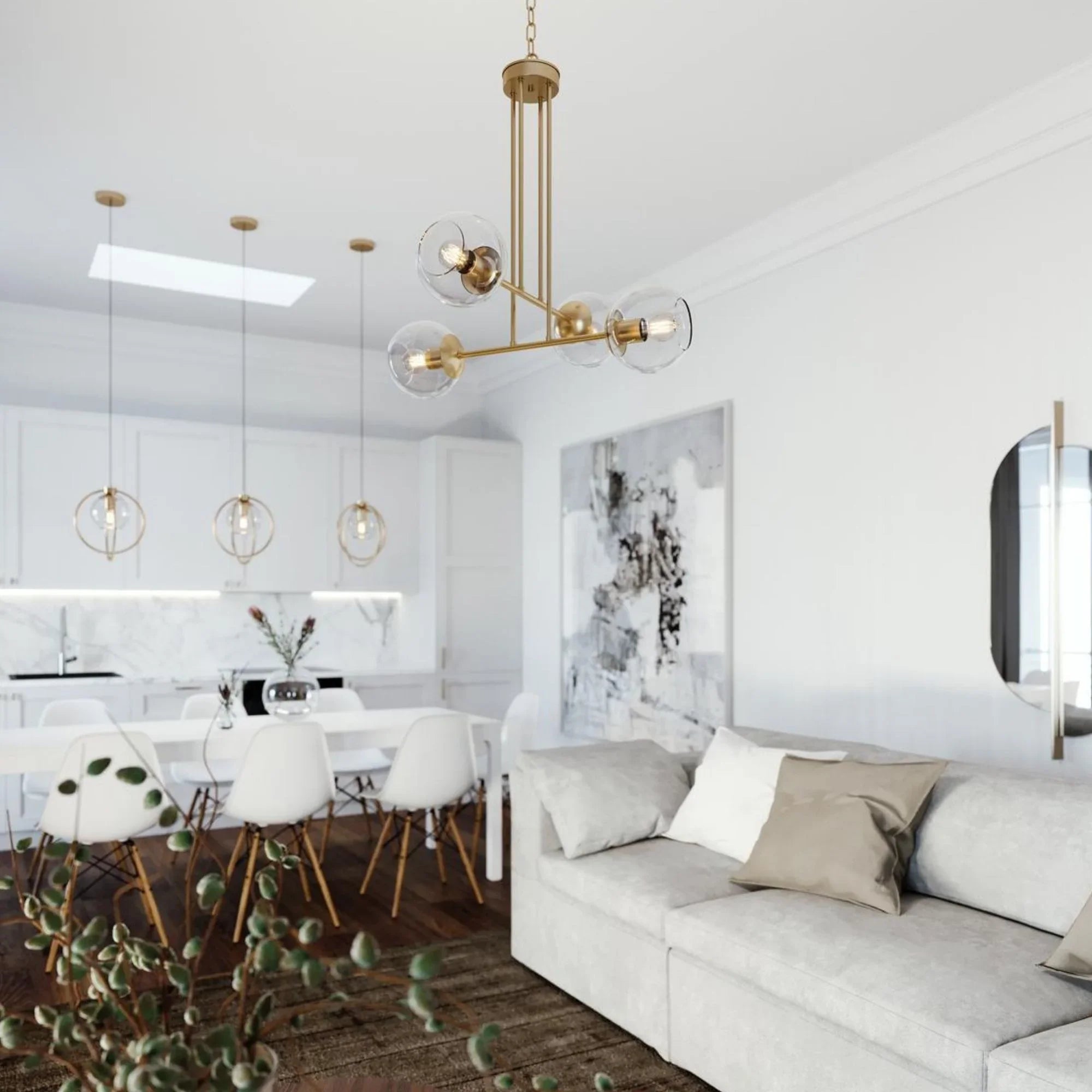 Jamie 25" 4-Light Pendant, Satin Brass Finish - Bees Lighting